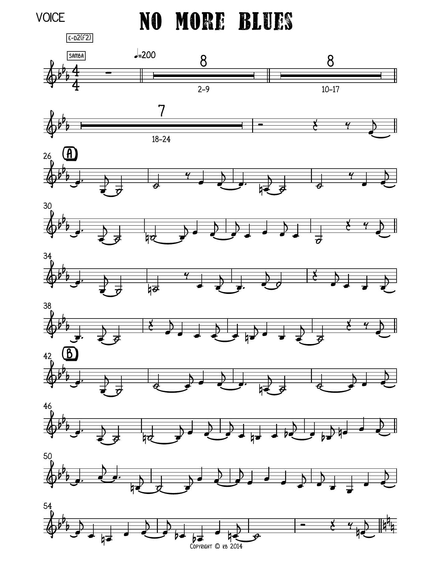 No More Blues Voice — Small Ensemble sheet music arranged by Mr. X | Bossa Nova