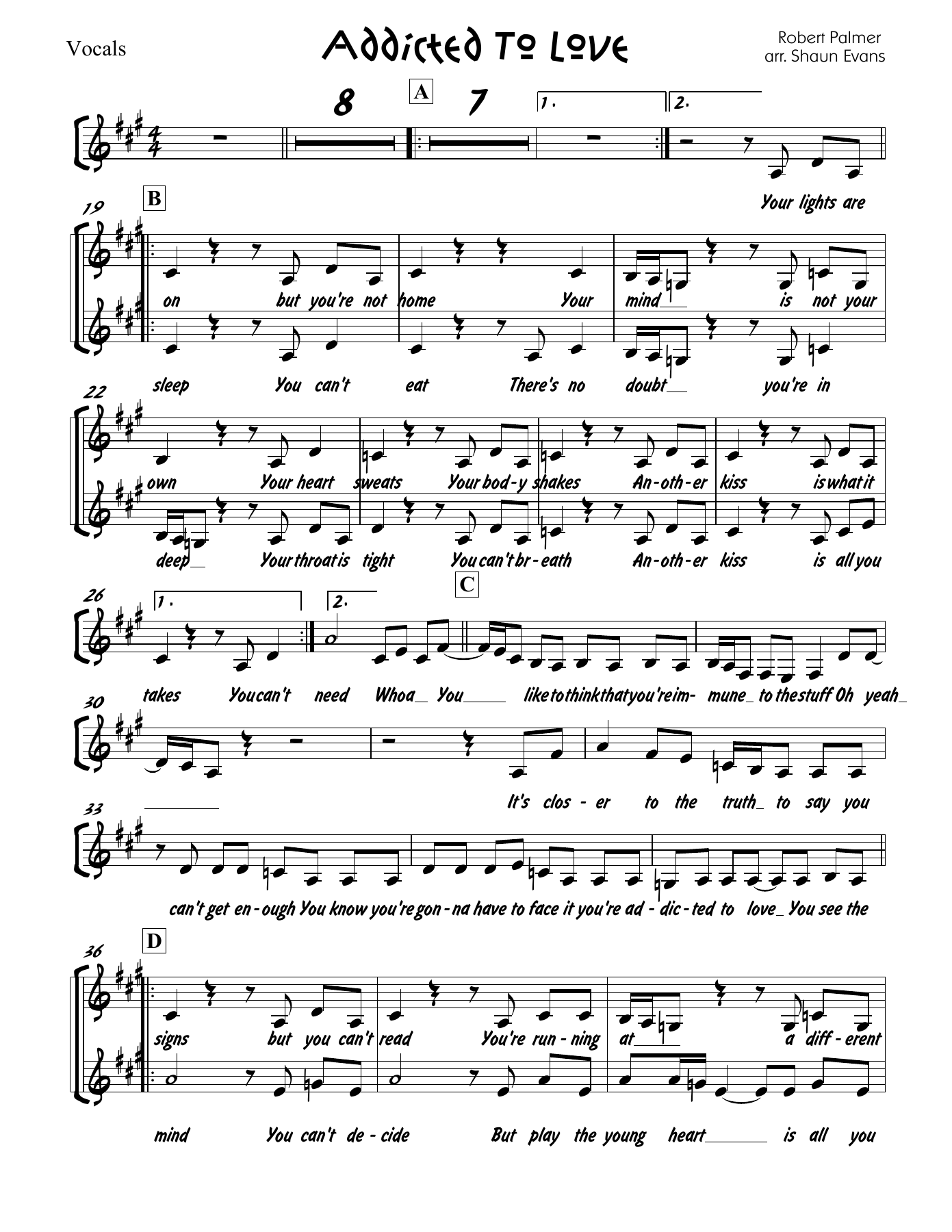 Addicted To Love - A — Small Ensemble sheet music arranged by Shaun Evans | Pop