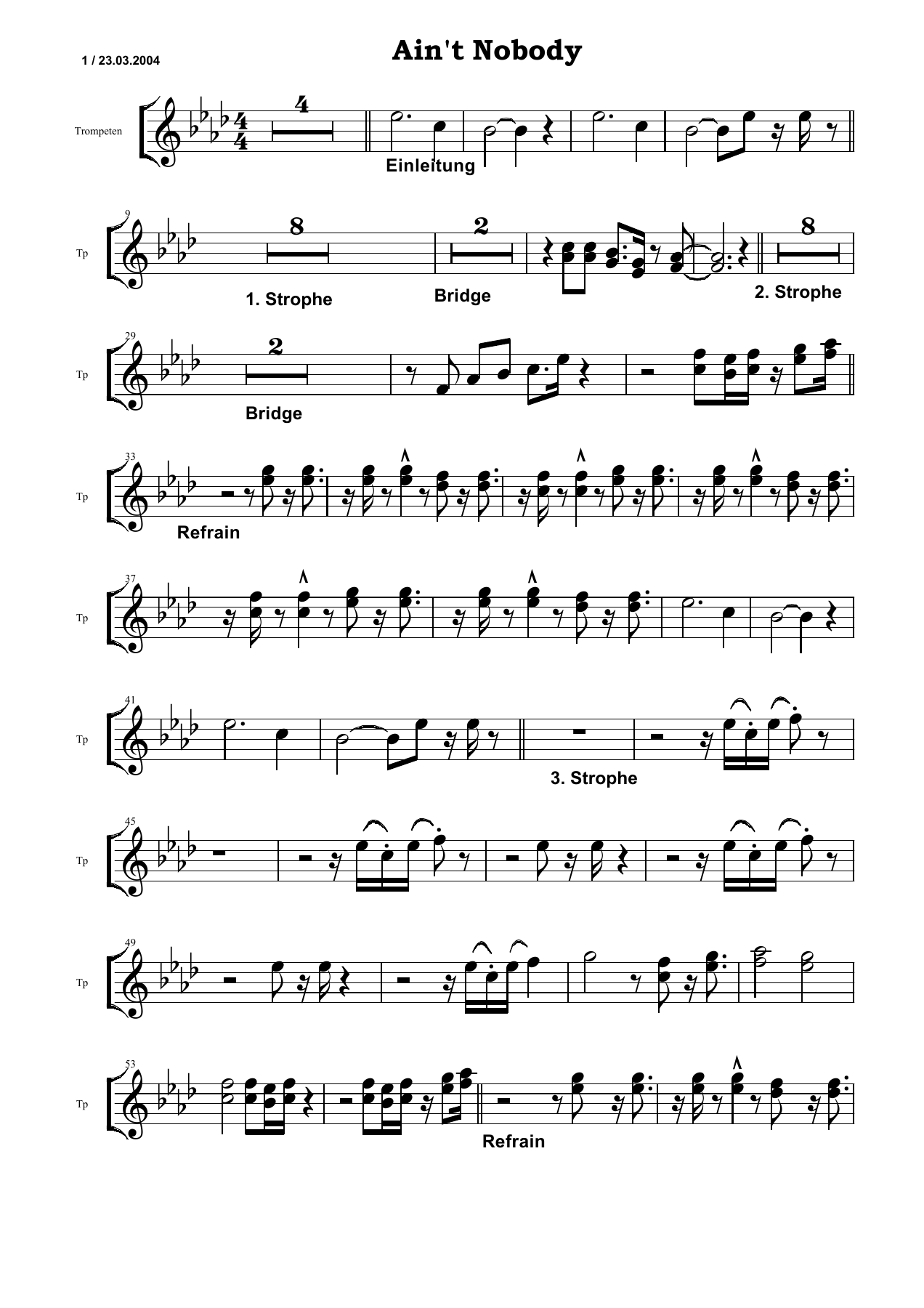 Aint Nobody Tp — sheet music cover (first page)