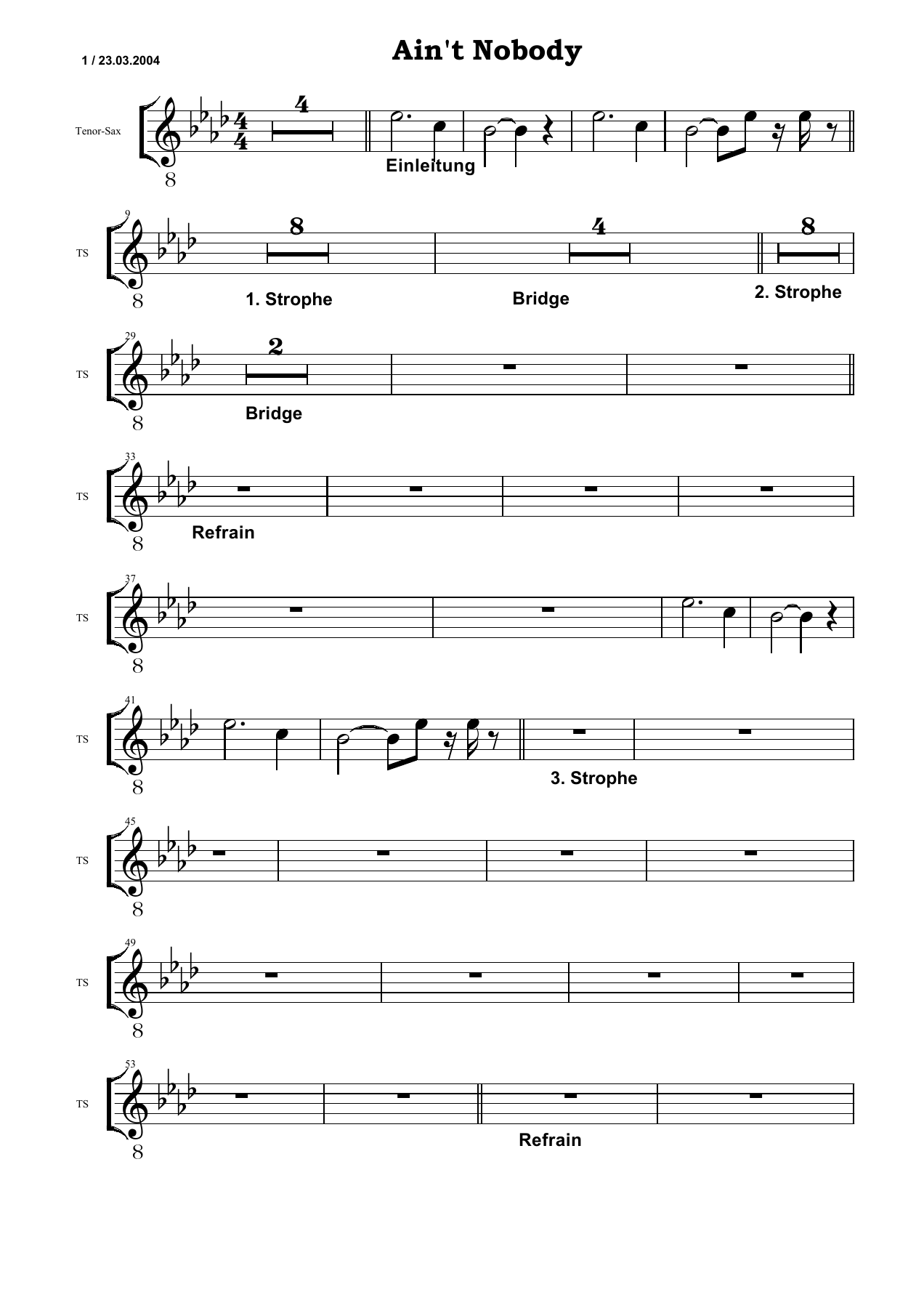 Aint Nobody TS — sheet music cover (first page)