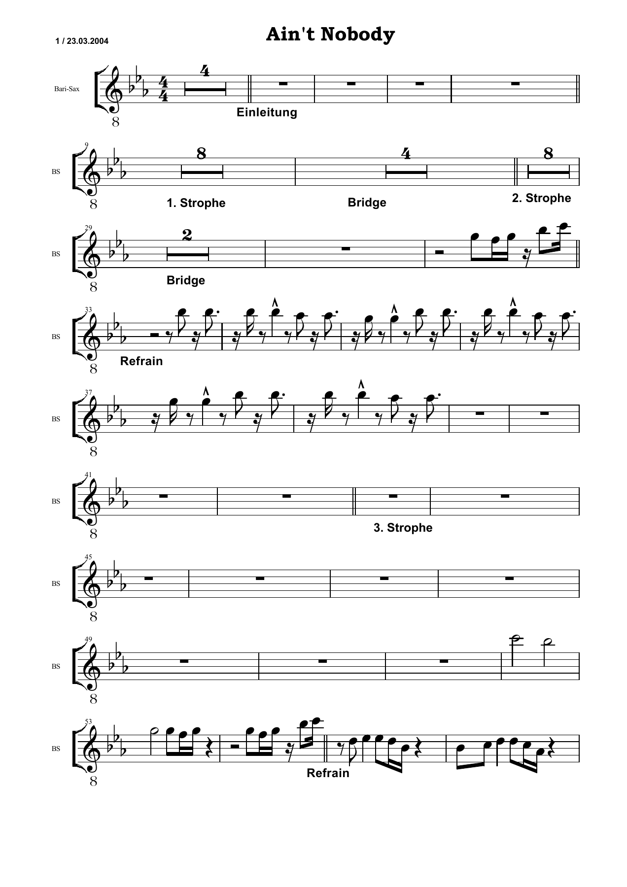 Aint Nobody BS — sheet music cover (first page)