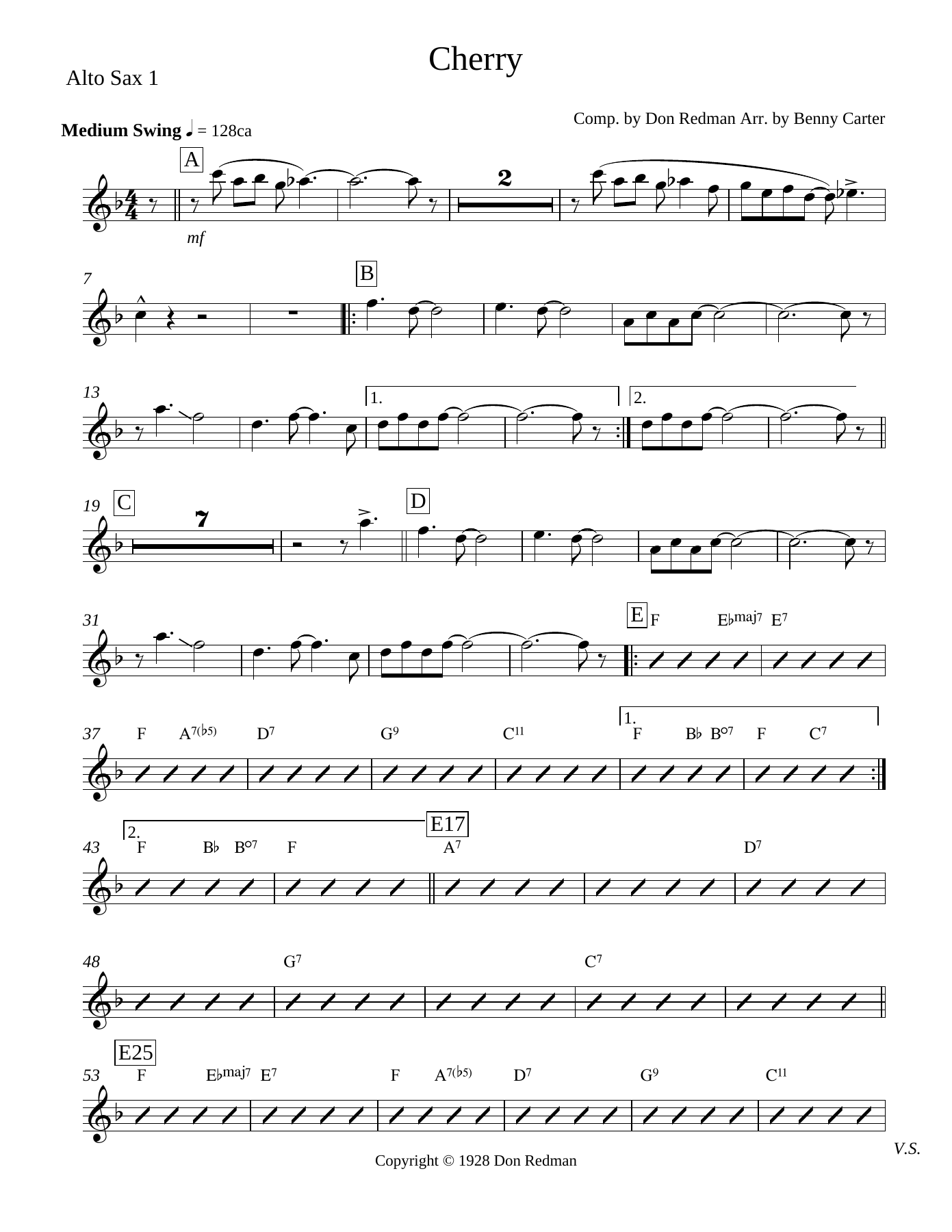 Cherry Alto Sax — sheet music cover (first page)