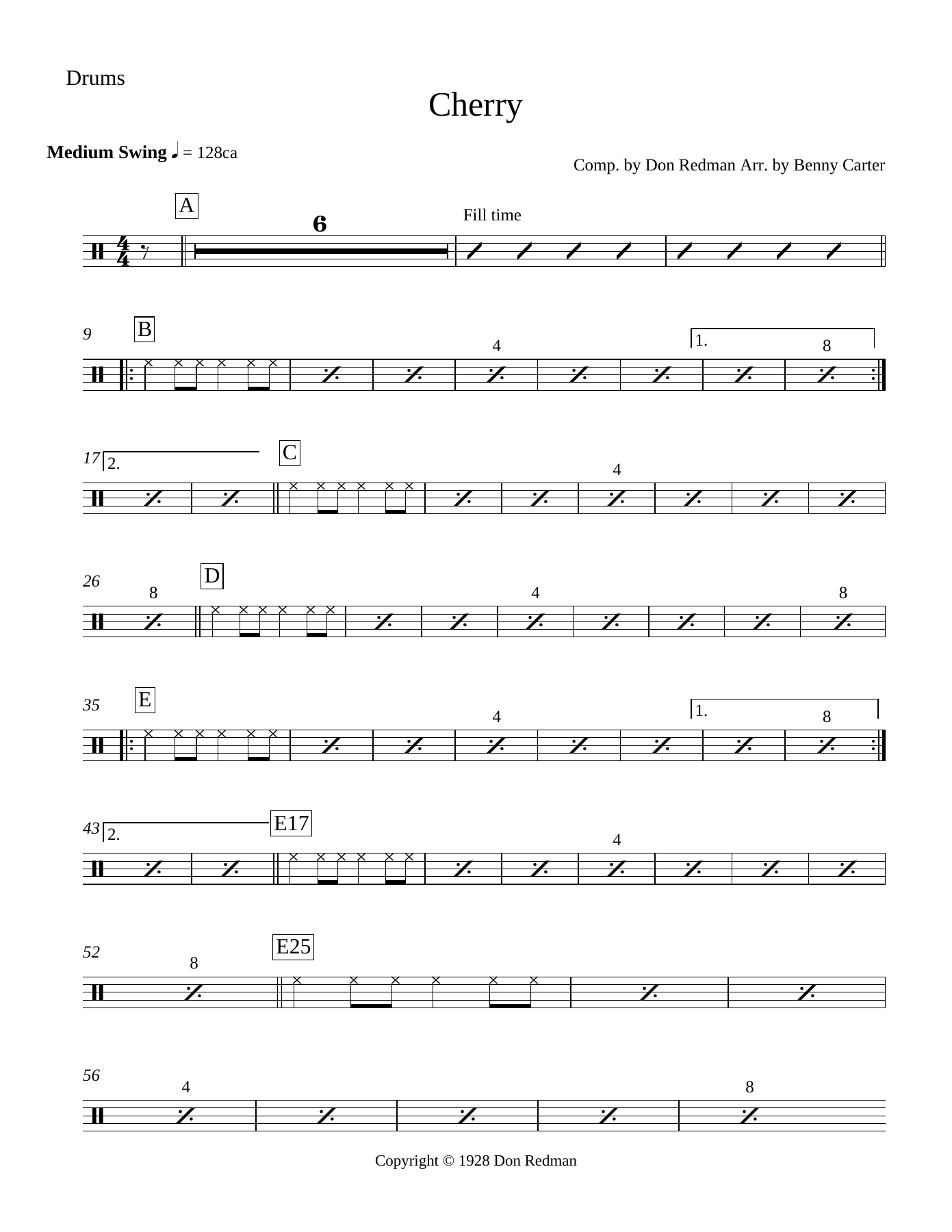 Cherry Drums — sheet music cover (first page)