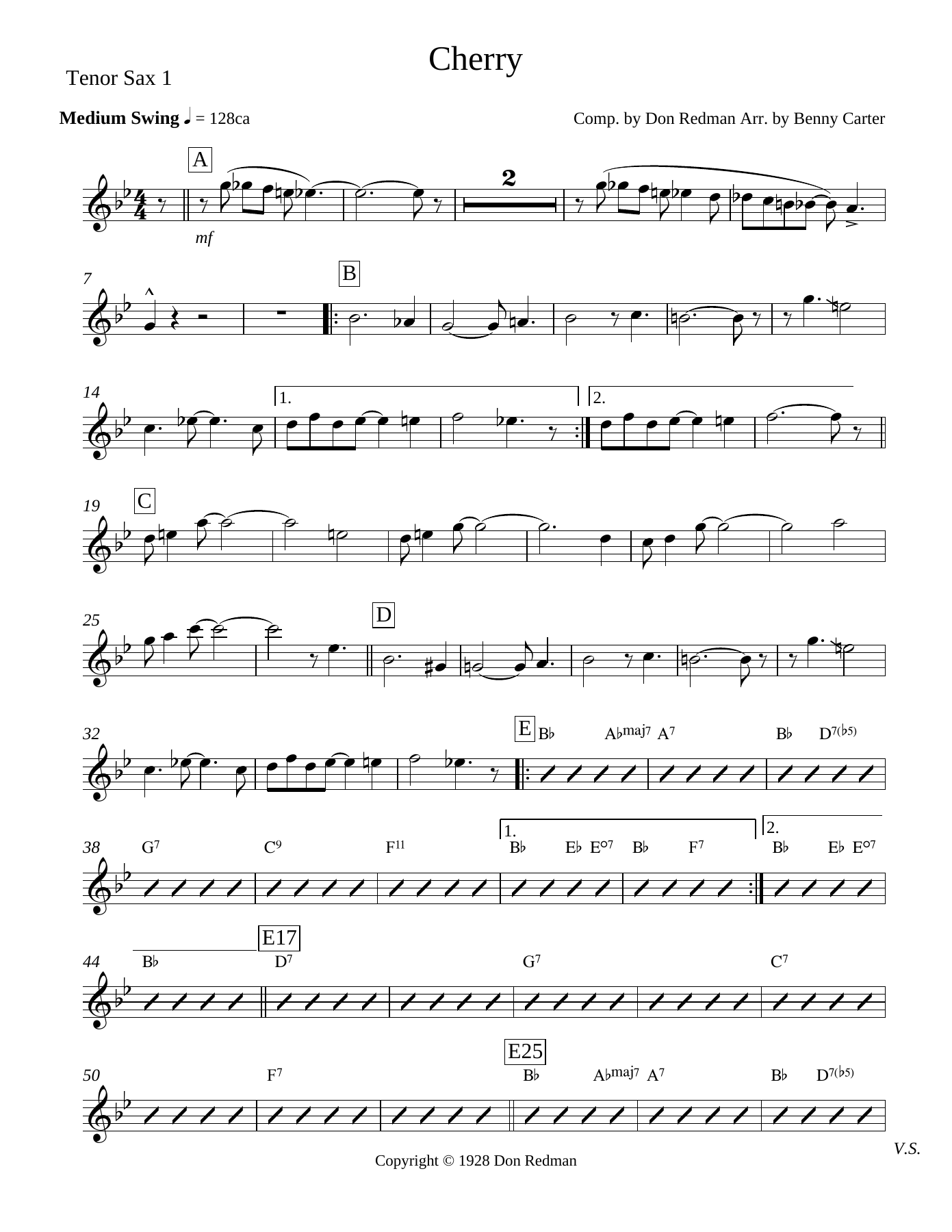 Cherry Tenor Sax — sheet music cover (first page)