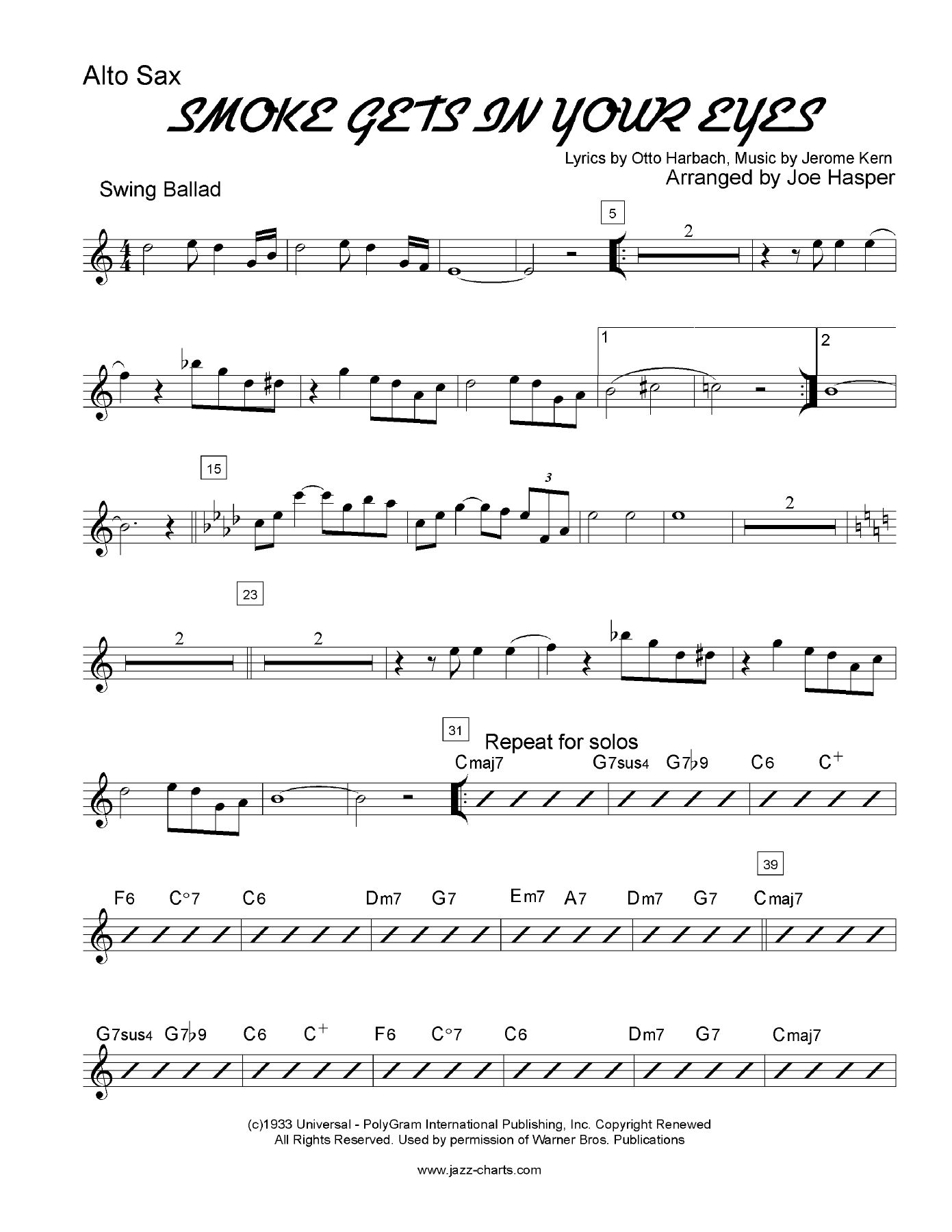 smokegetsinyoureyes-stockplus — sheet music cover (first page)