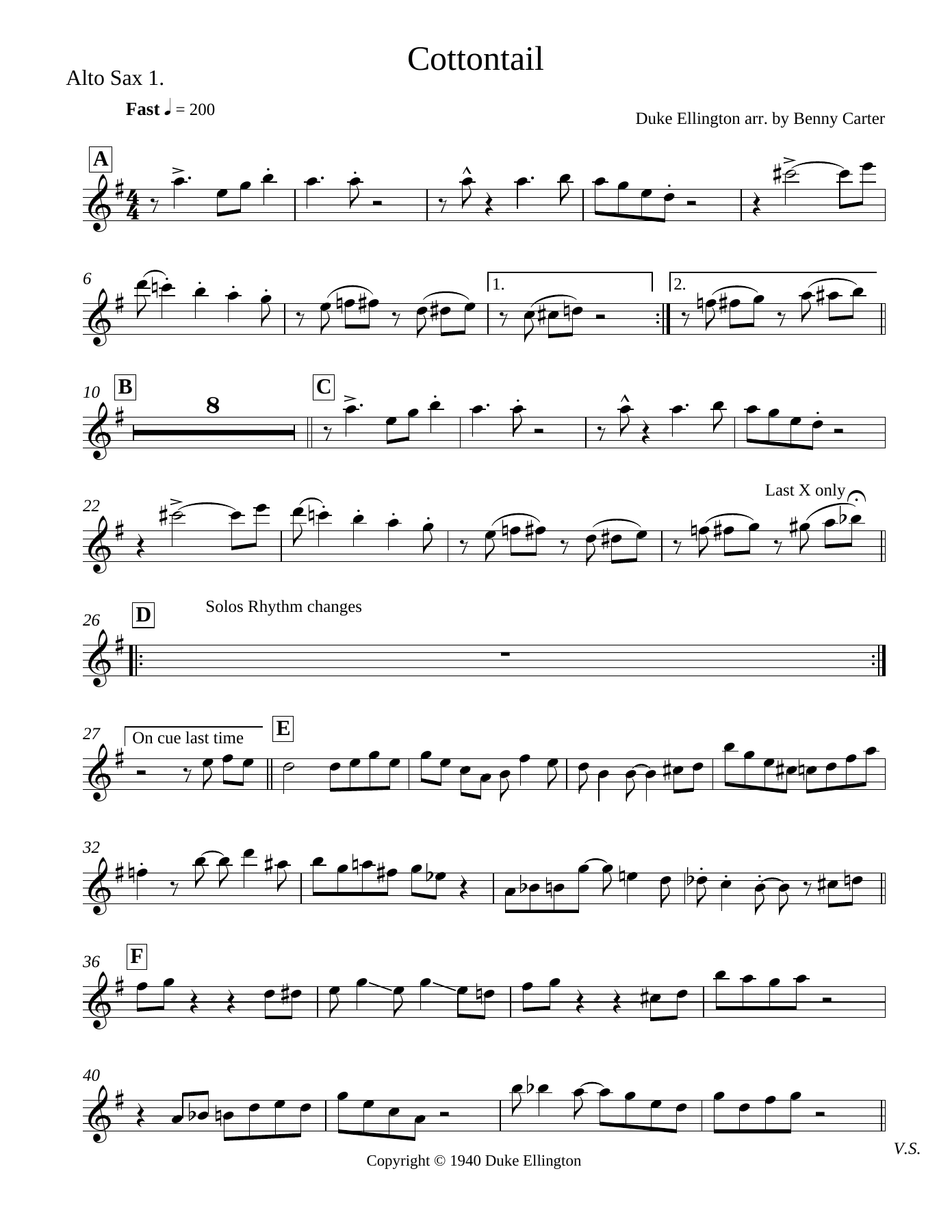 Cottontail Alto Sax — Small Ensemble sheet music arranged by Benny Carter | Swing
