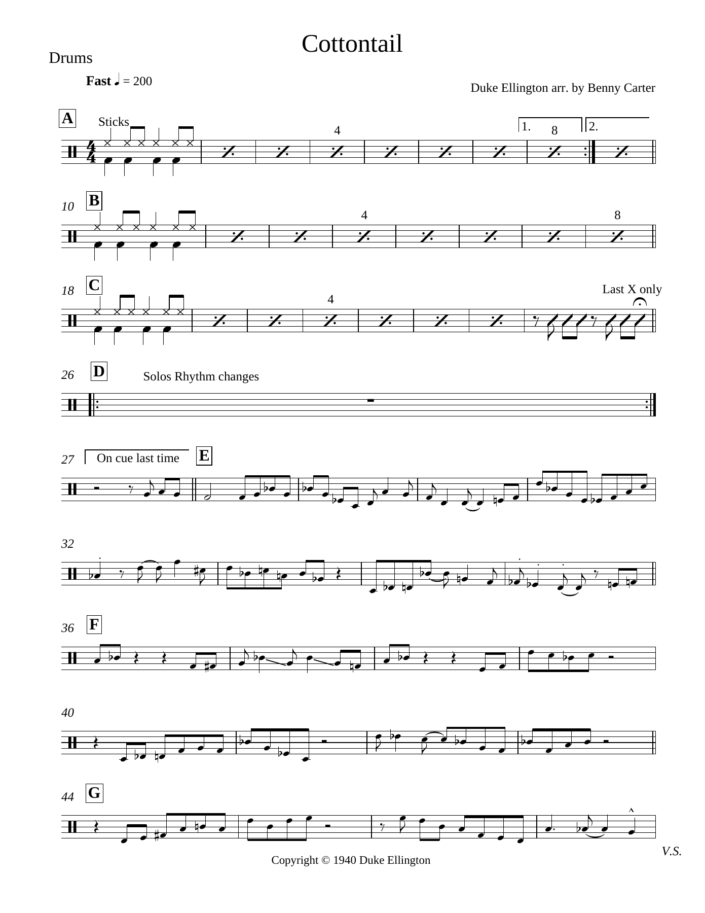 Cottontail Drum s — sheet music cover (first page)