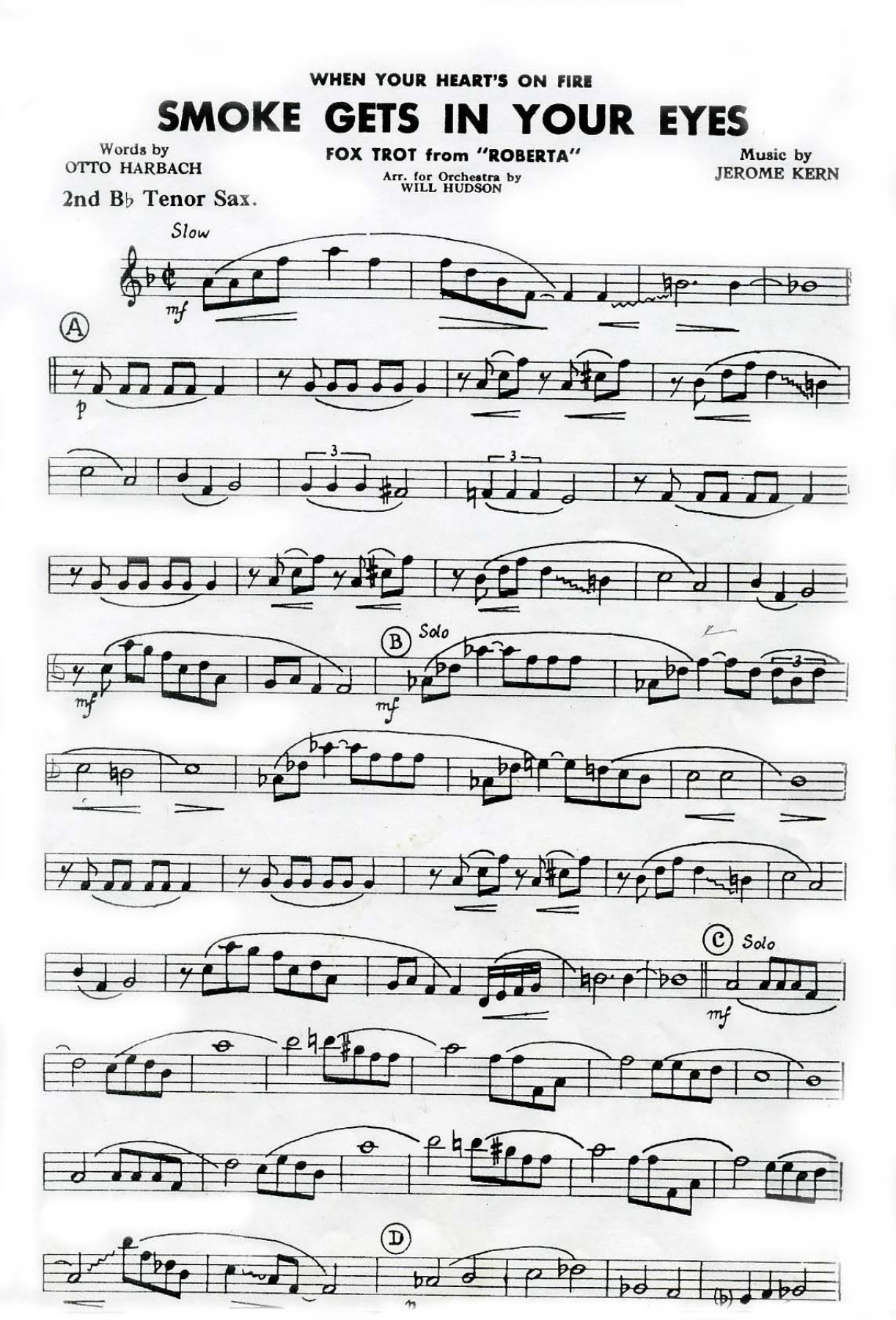 Tenorsax — Small Ensemble sheet music arranged by WILL HUDSON | Jazz Standard