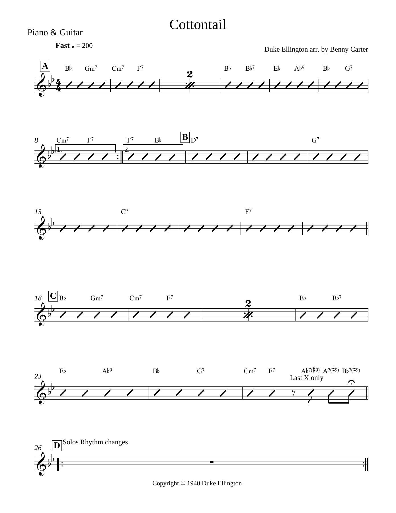 Cottontail Piano & Guitar — sheet music cover (first page)
