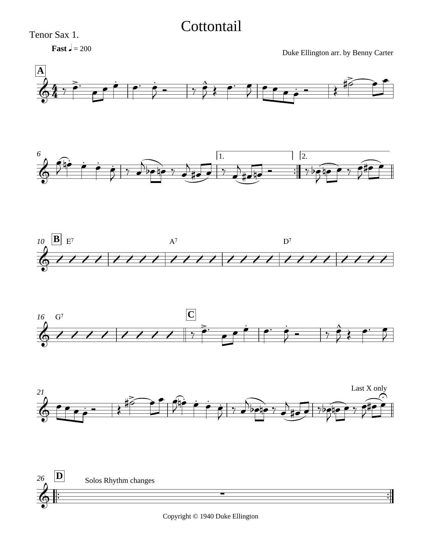 Cottontail Tenor Sax — sheet music cover (first page)