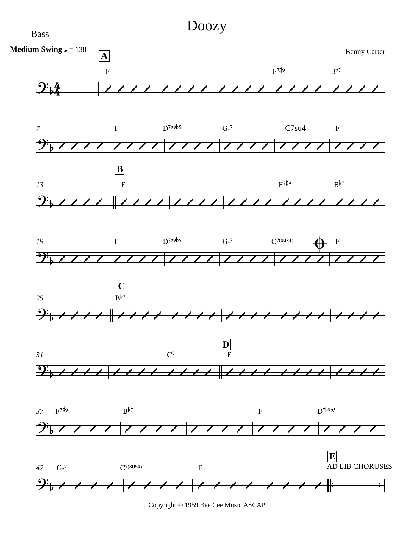 Doozy Saxes Bass — sheet music cover (first page)