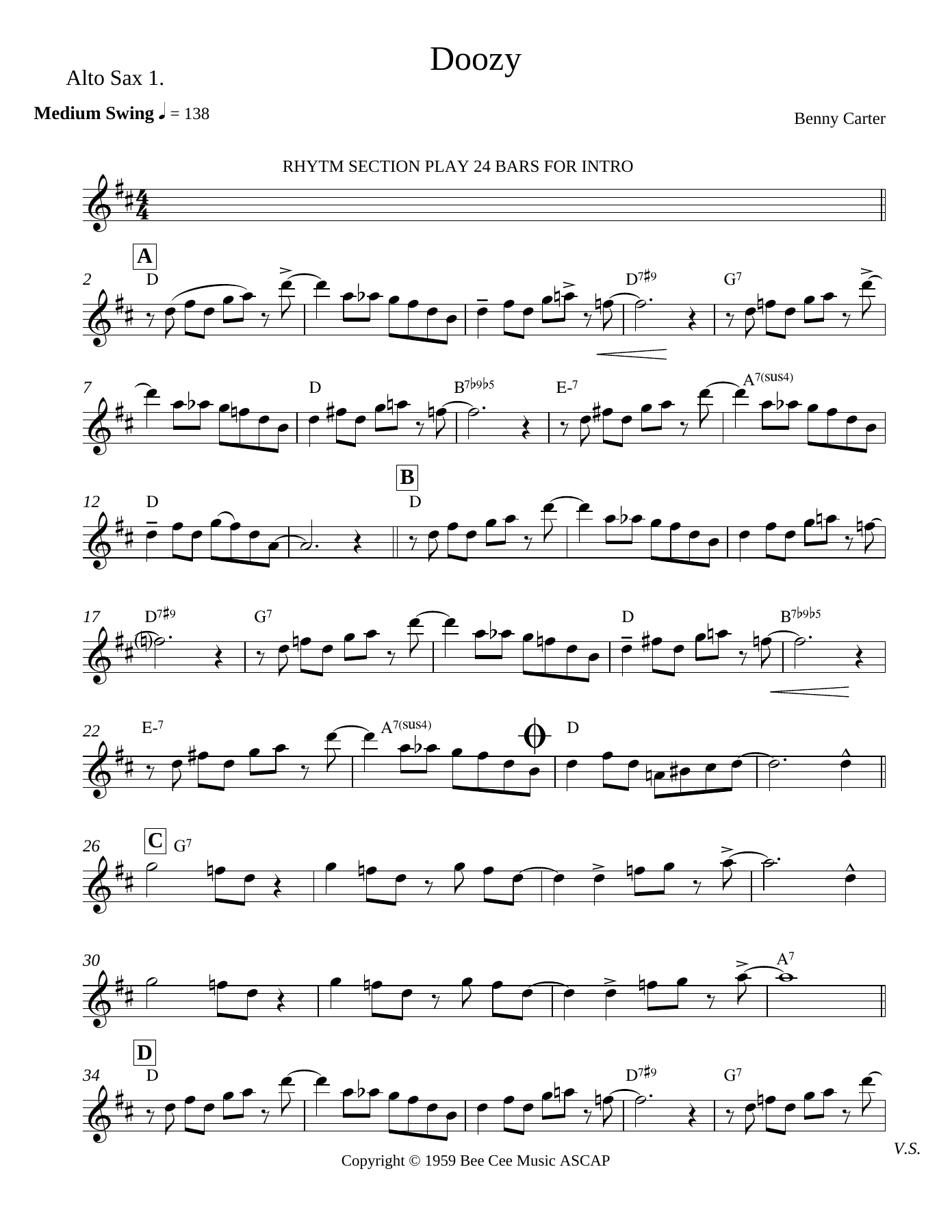 Doozy Saxes Alto Sax — Small Ensemble sheet music arranged by Benny Carter | Swing