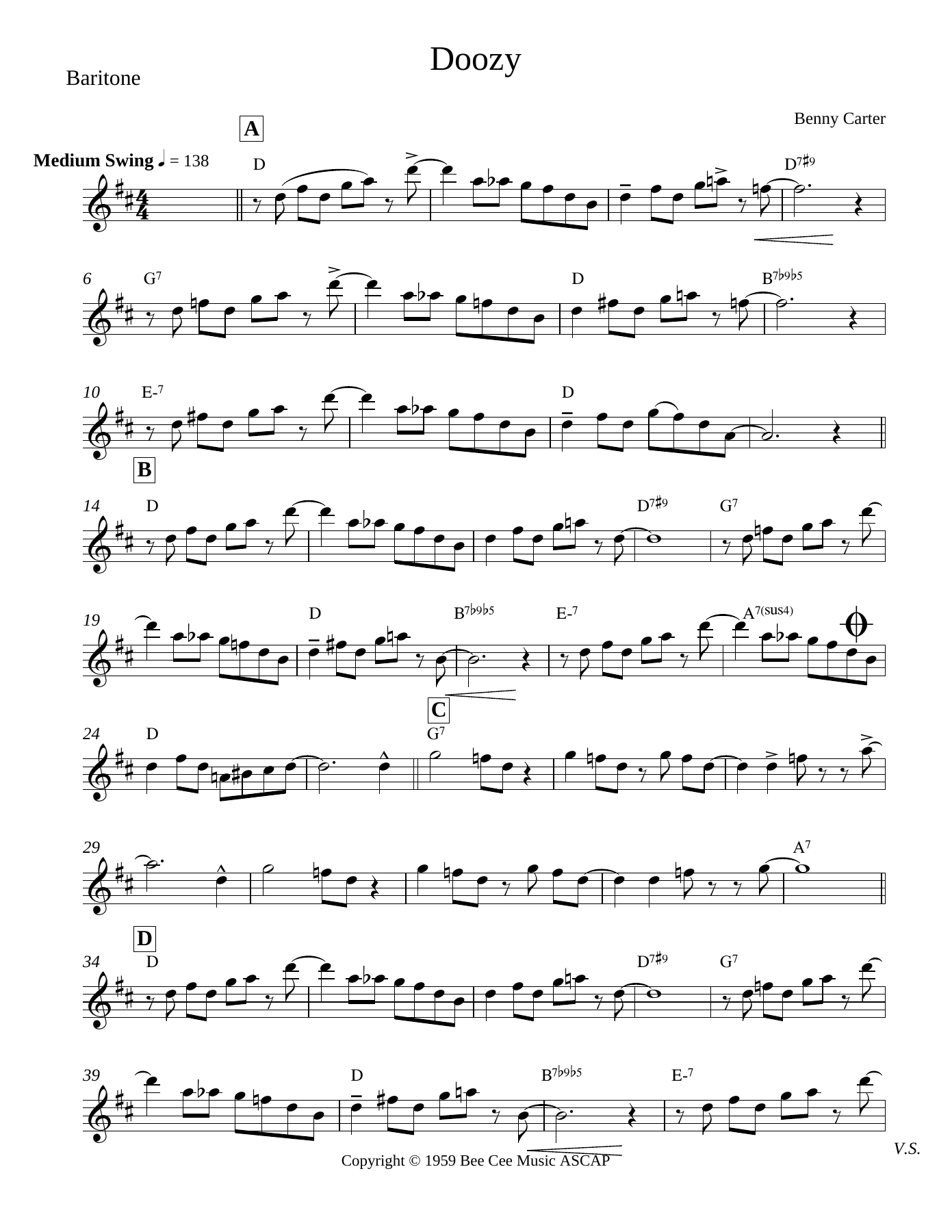 Doozy Saxes Baritone — sheet music cover (first page)
