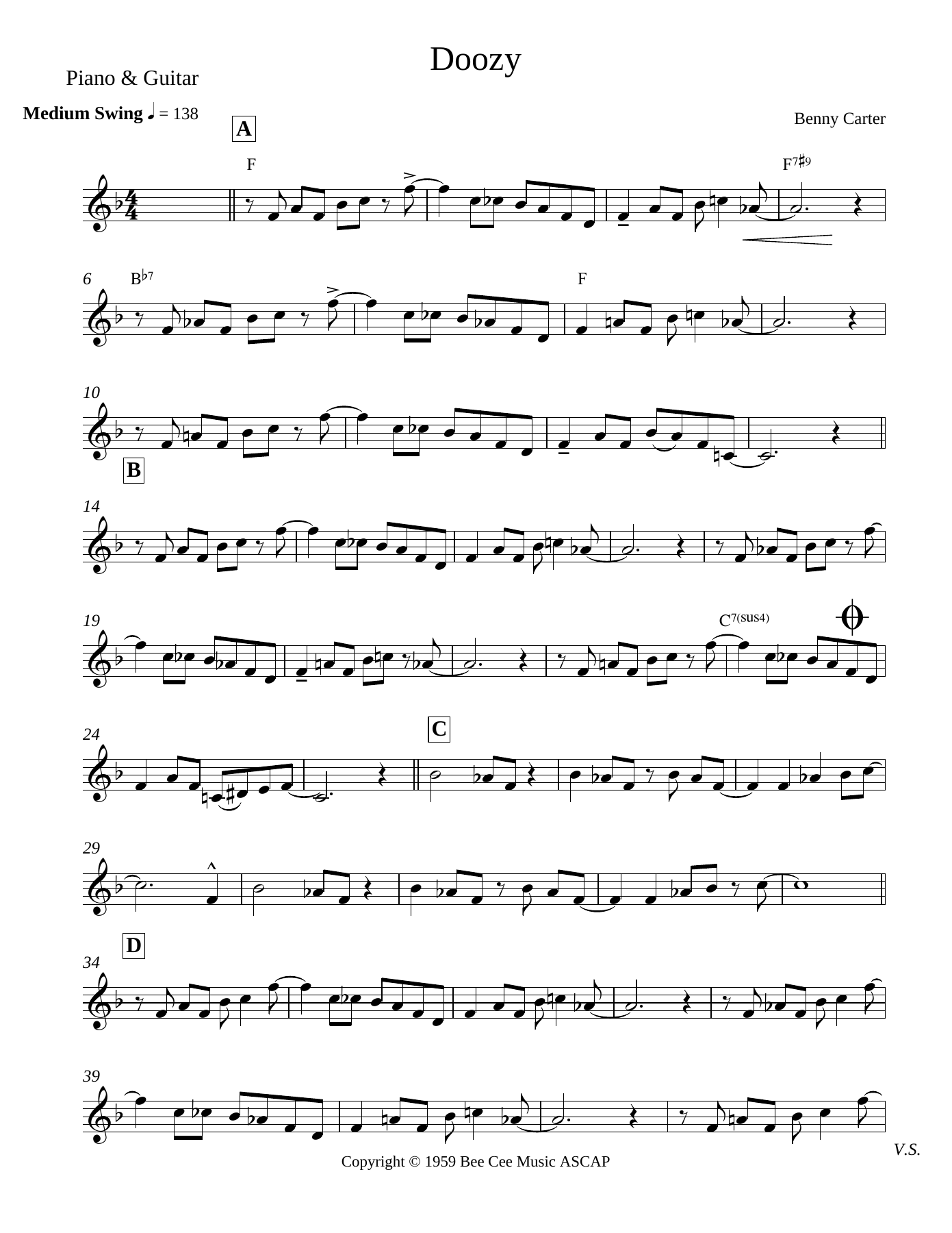 Doozy Saxes Piano & Guitar — sheet music cover (first page)