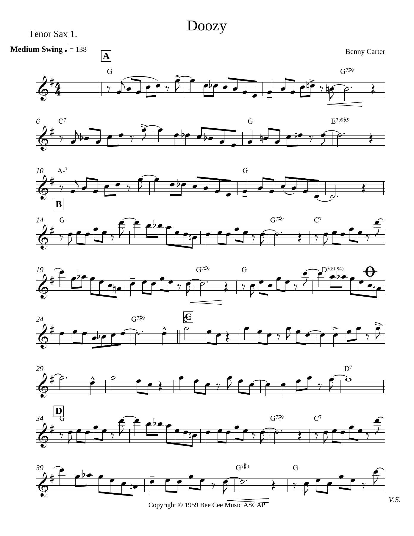 Doozy Saxes Tenor Sax — sheet music cover (first page)