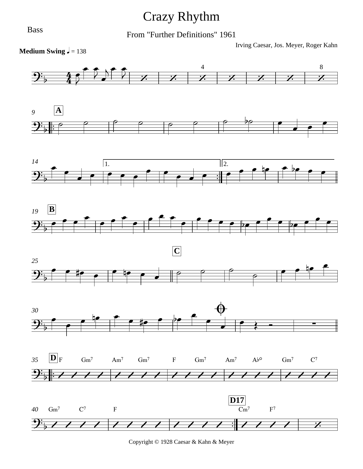 Crazy Rhythm Bass — sheet music cover (first page)