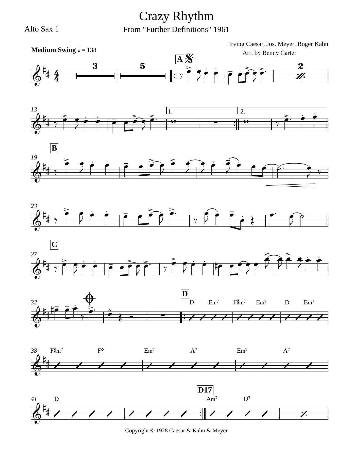 Crazy Rhythm Alto Sax — sheet music cover (first page)