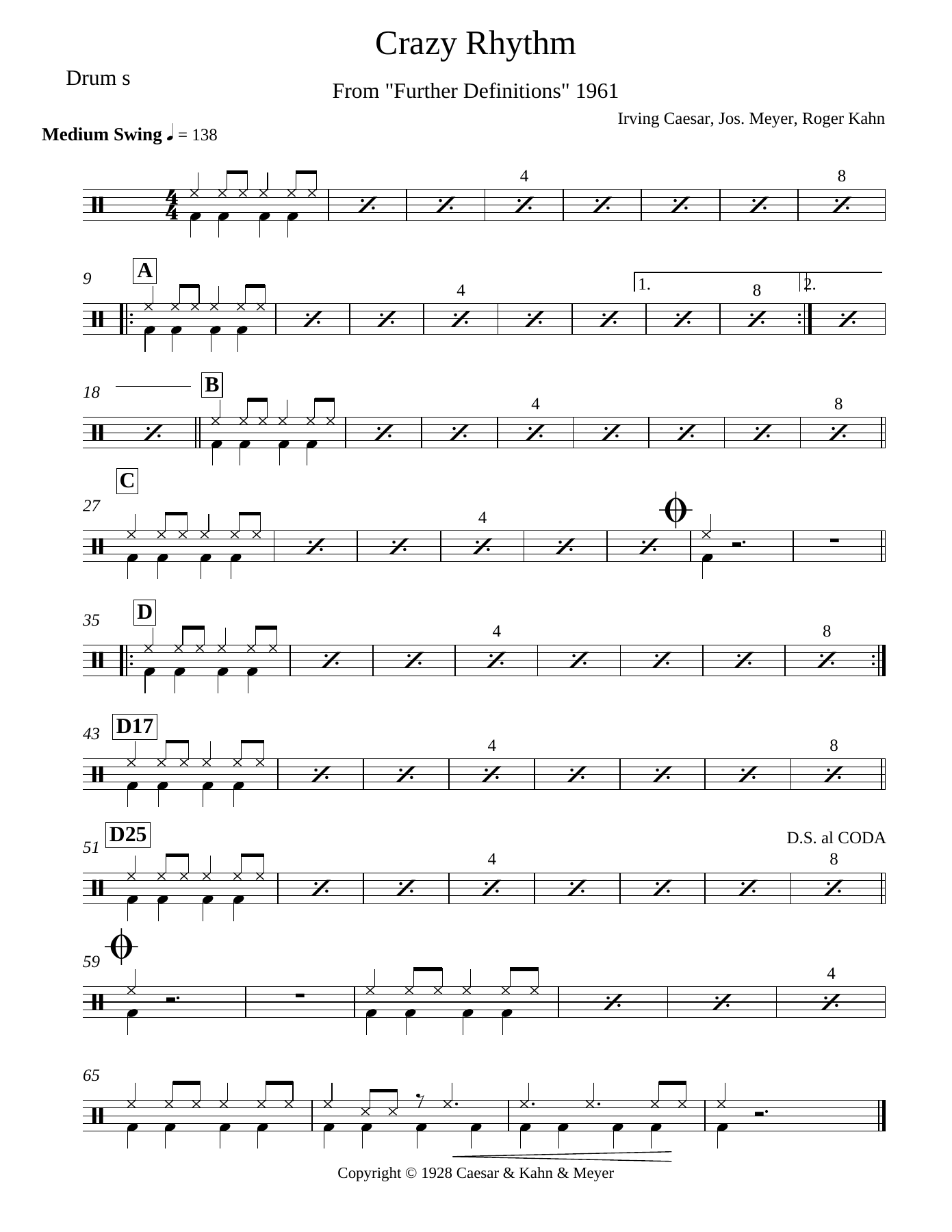 Crazy Rhythm Drum s — sheet music cover (first page)