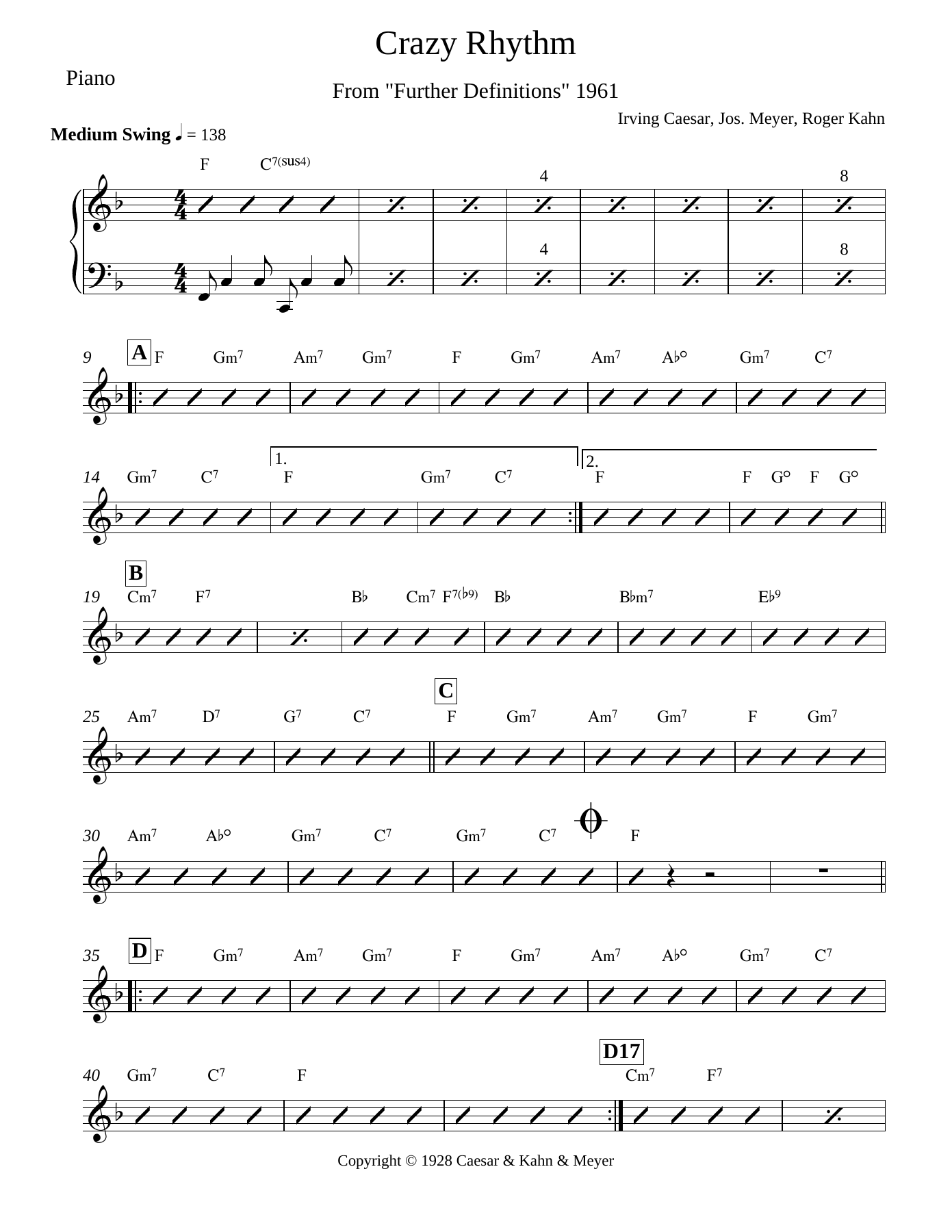 Crazy Rhythm Piano — sheet music cover (first page)