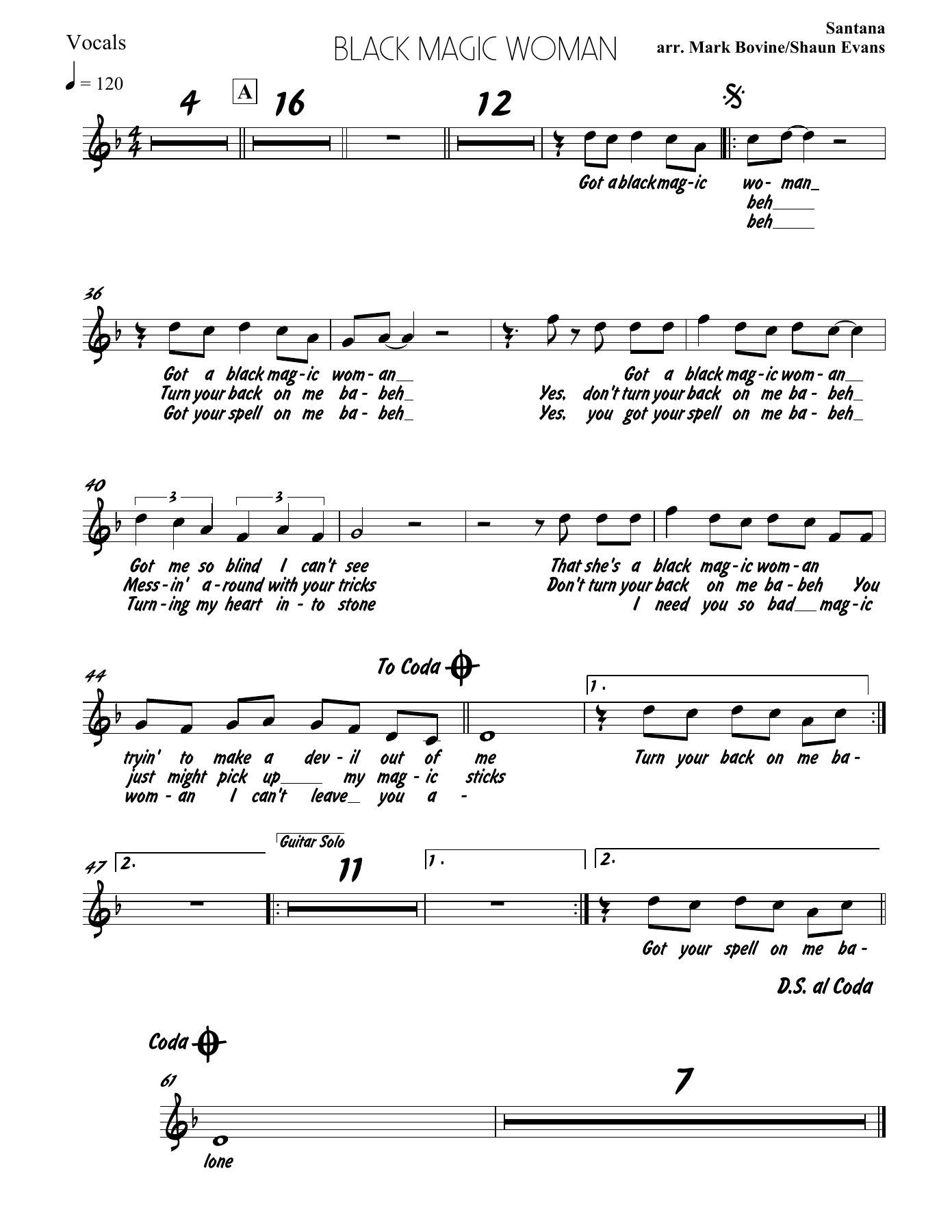 Black Magic Woman - Dm — sheet music cover (first page)