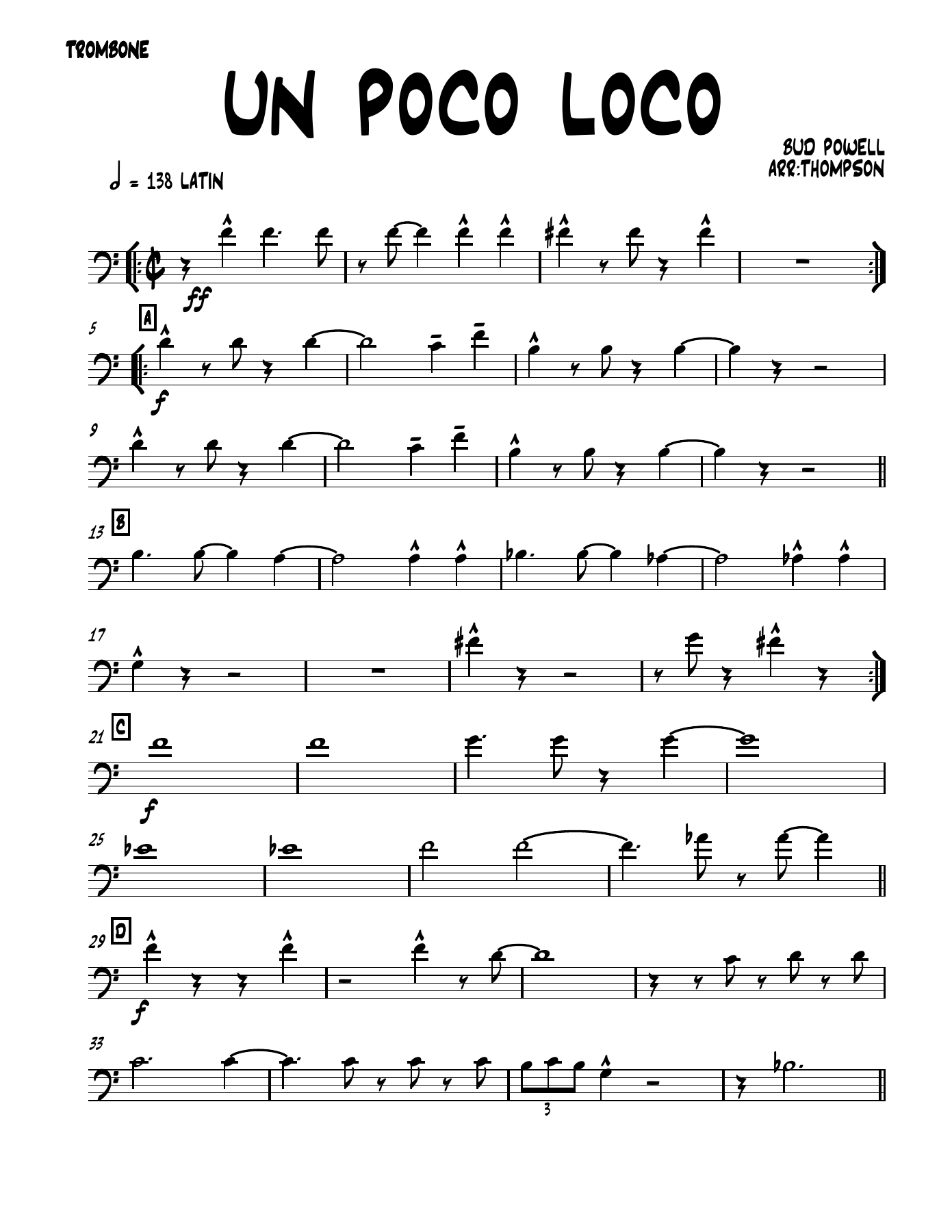 un poco loco 4 01 TROMBONE — スモールアンサンブル sheet music by THOMPSON | Bebop