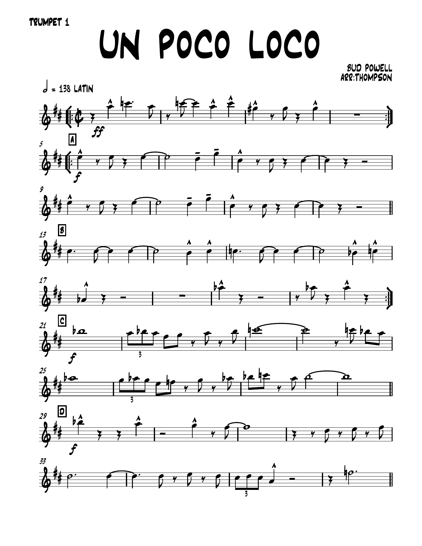 un poco loco 4 01 TRUMPET — sheet music preview