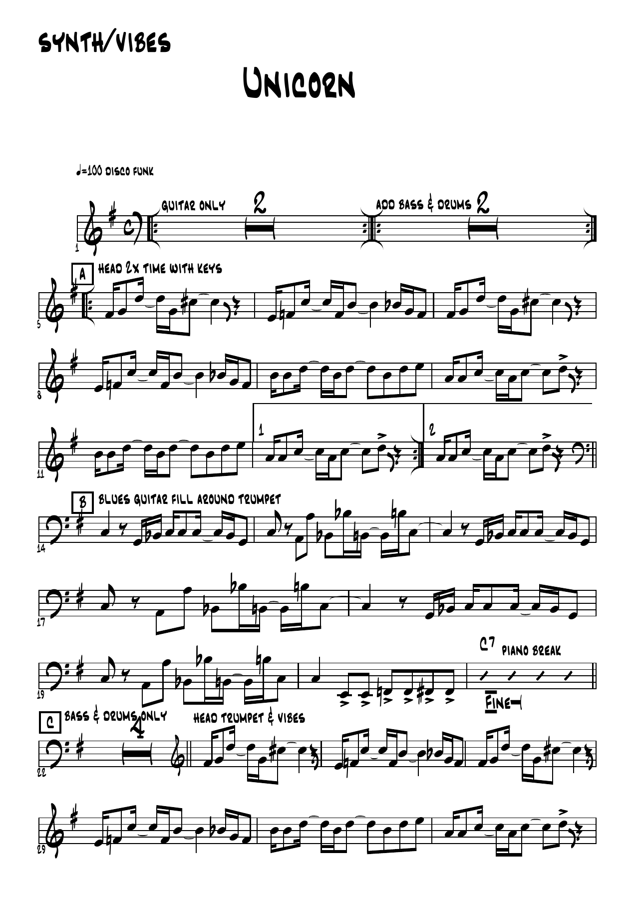 Unicorn Combo — Small Ensemble sheet music arranged by Mr. X | Jazz Standard