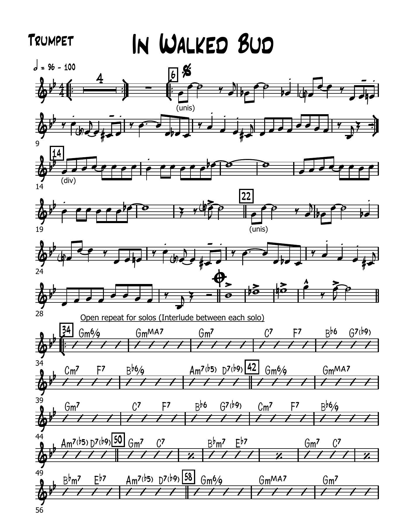 In Walked Bud — sheet music preview