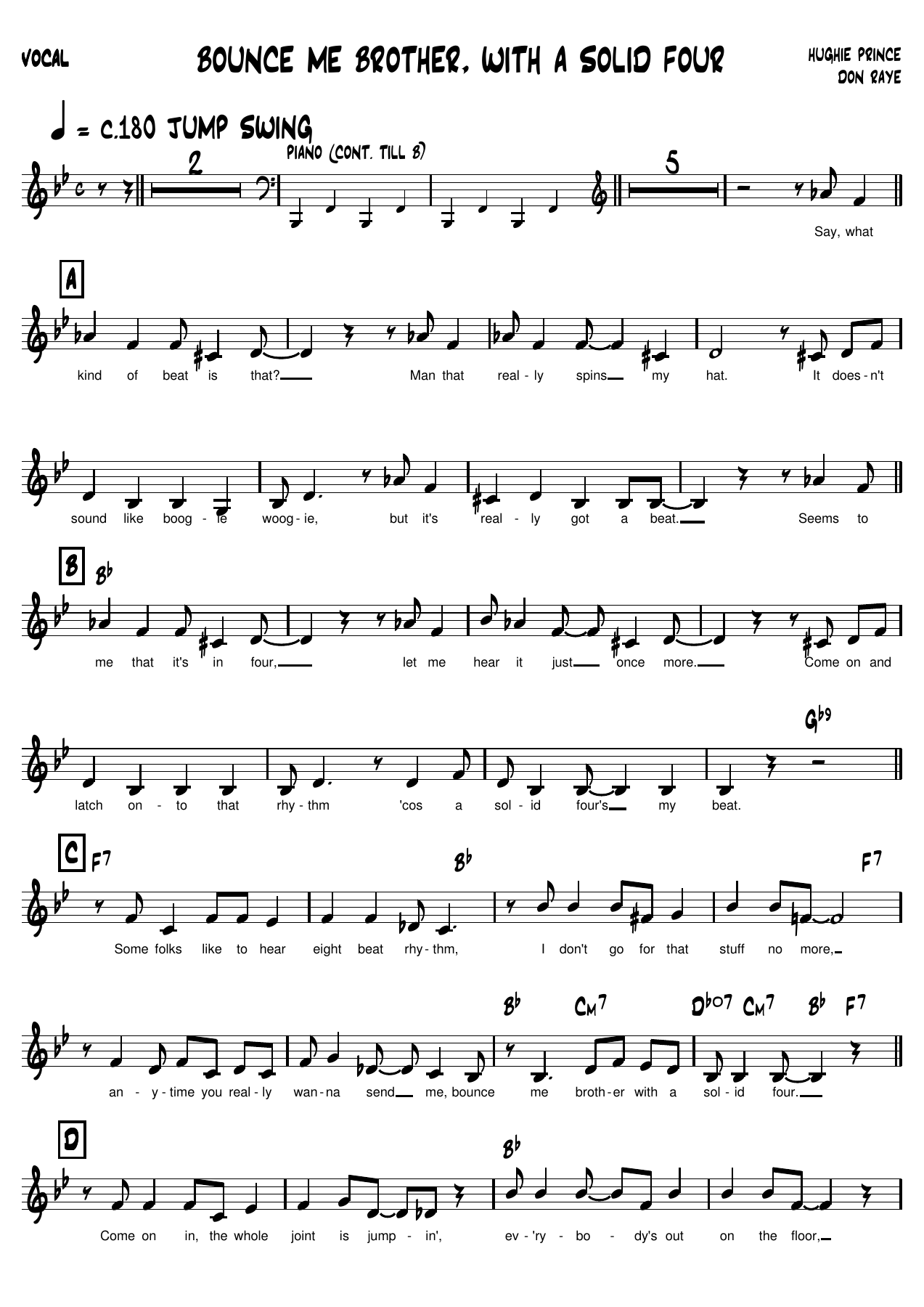 Bounce ME Brother, with a Solid Four - 01 Vocal — Small Ensemble sheet music by Hughie Prince, Don Raye | Jump Swing