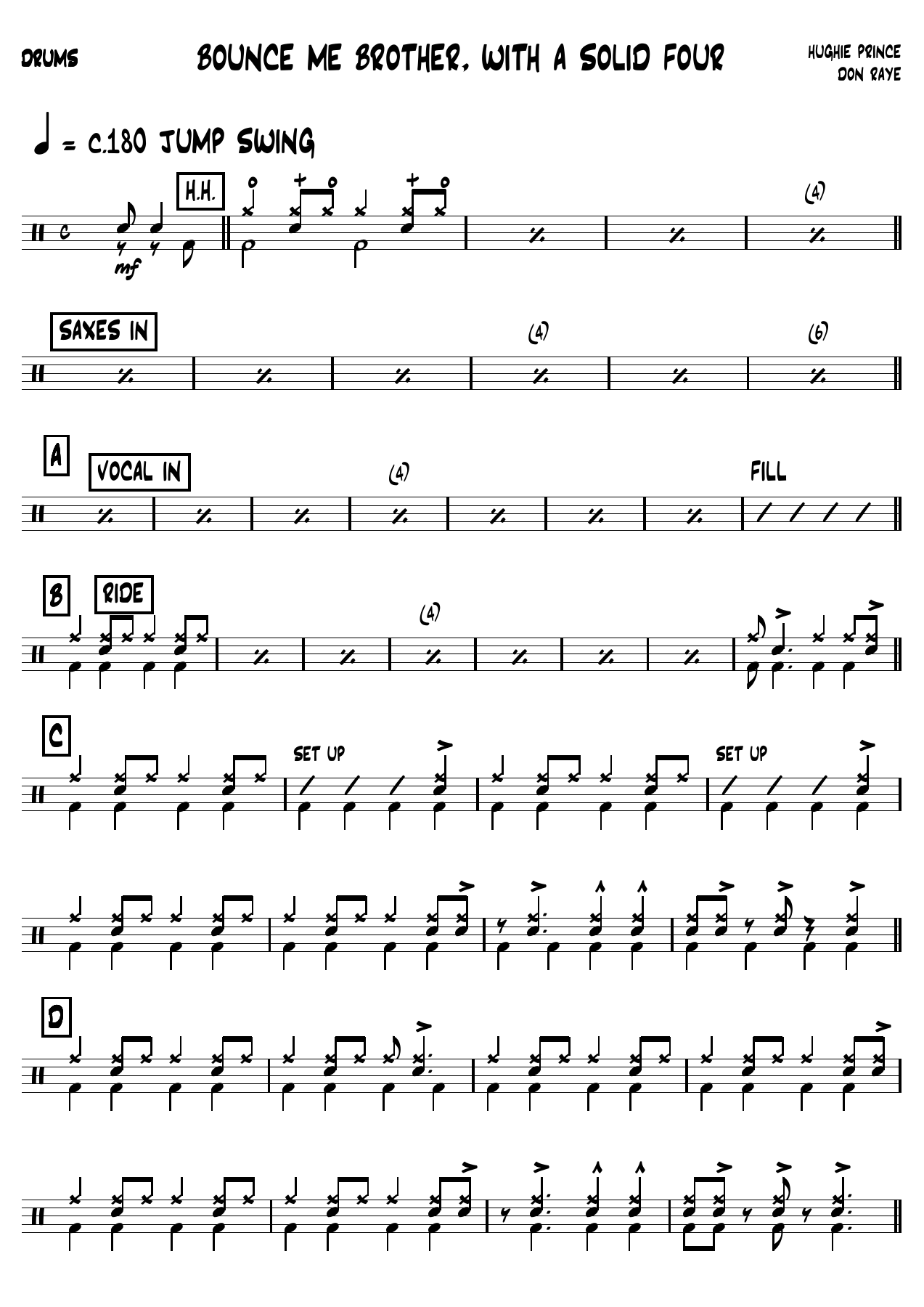 Bounce ME Brother, with a Solid Four - 08 Drums — Small Ensemble sheet music arranged by Hughie Prince, Don Raye | Jump Swing