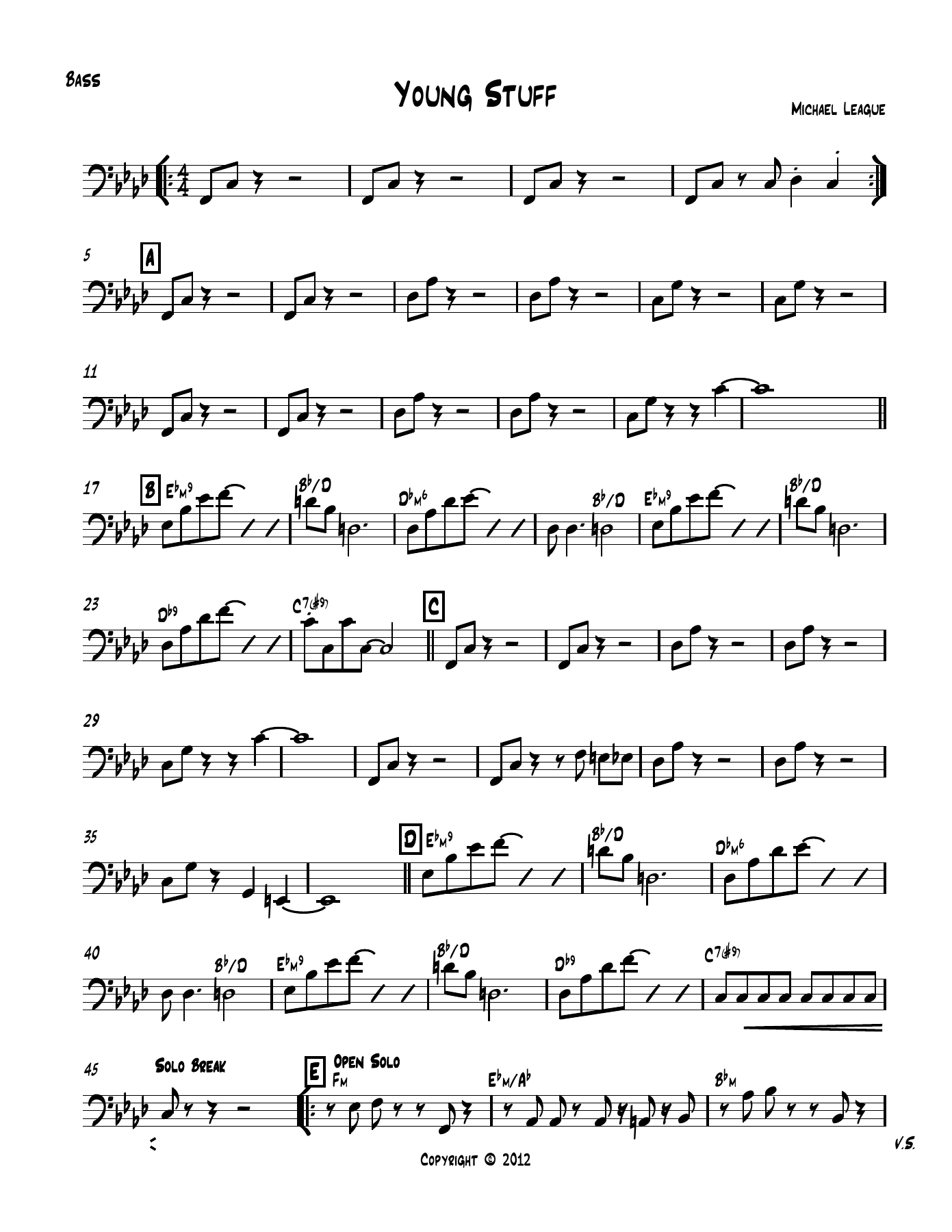 Young Stuff Bass — sheet music cover (first page)