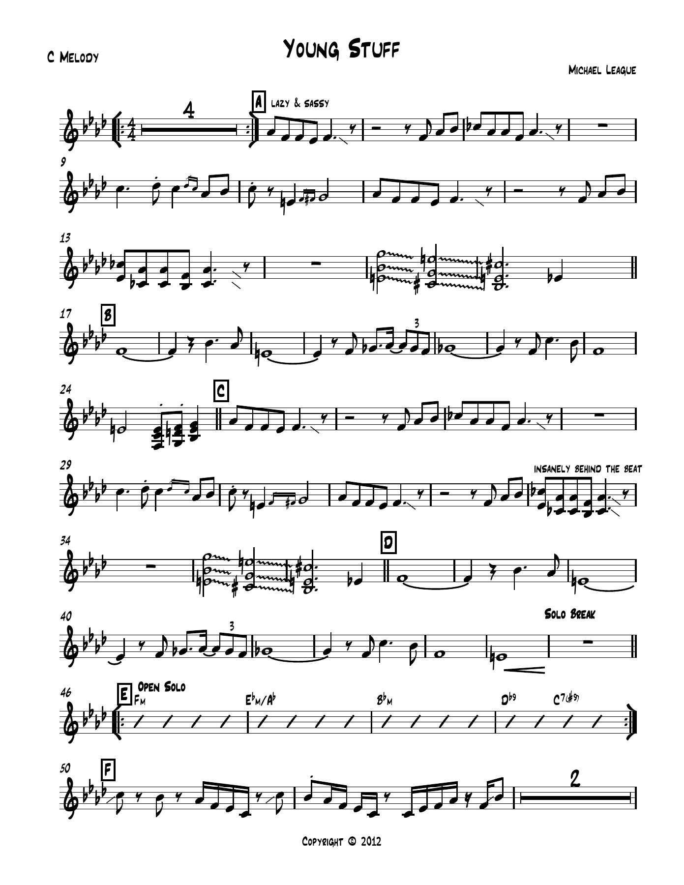 Young Stuff C Melody — sheet music cover (first page)