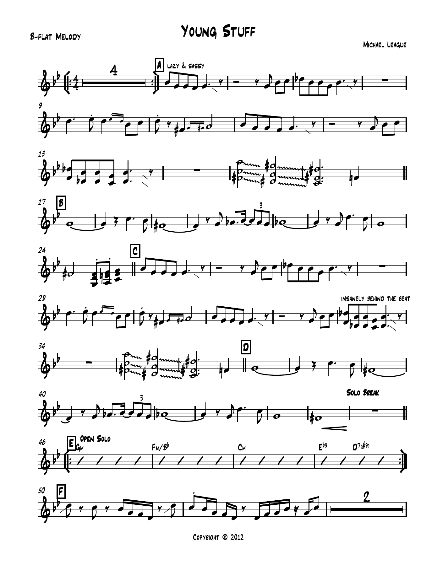 Young Stuff Young B-flat Melody — sheet music cover (first page)