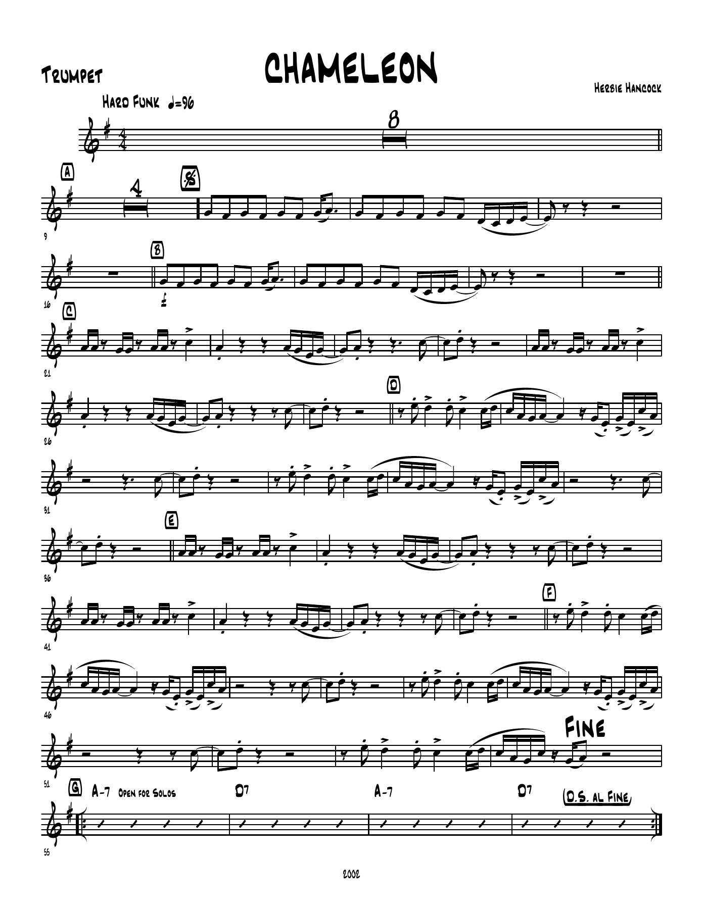 Chameleon — sheet music cover (first page)