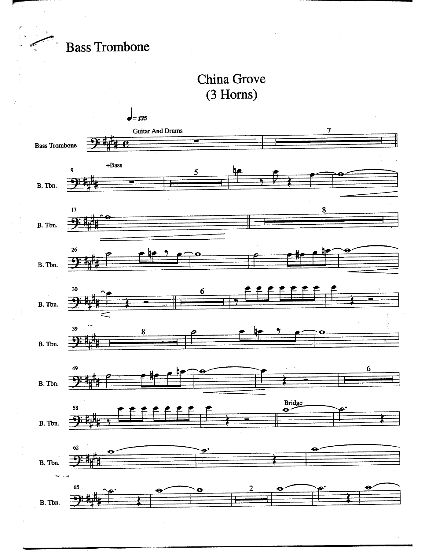 Trombone China Grove — sheet music preview