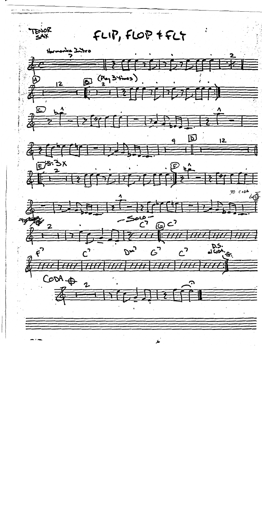Flip Flop and Fly Tenor Sax — sheet music cover (first page)