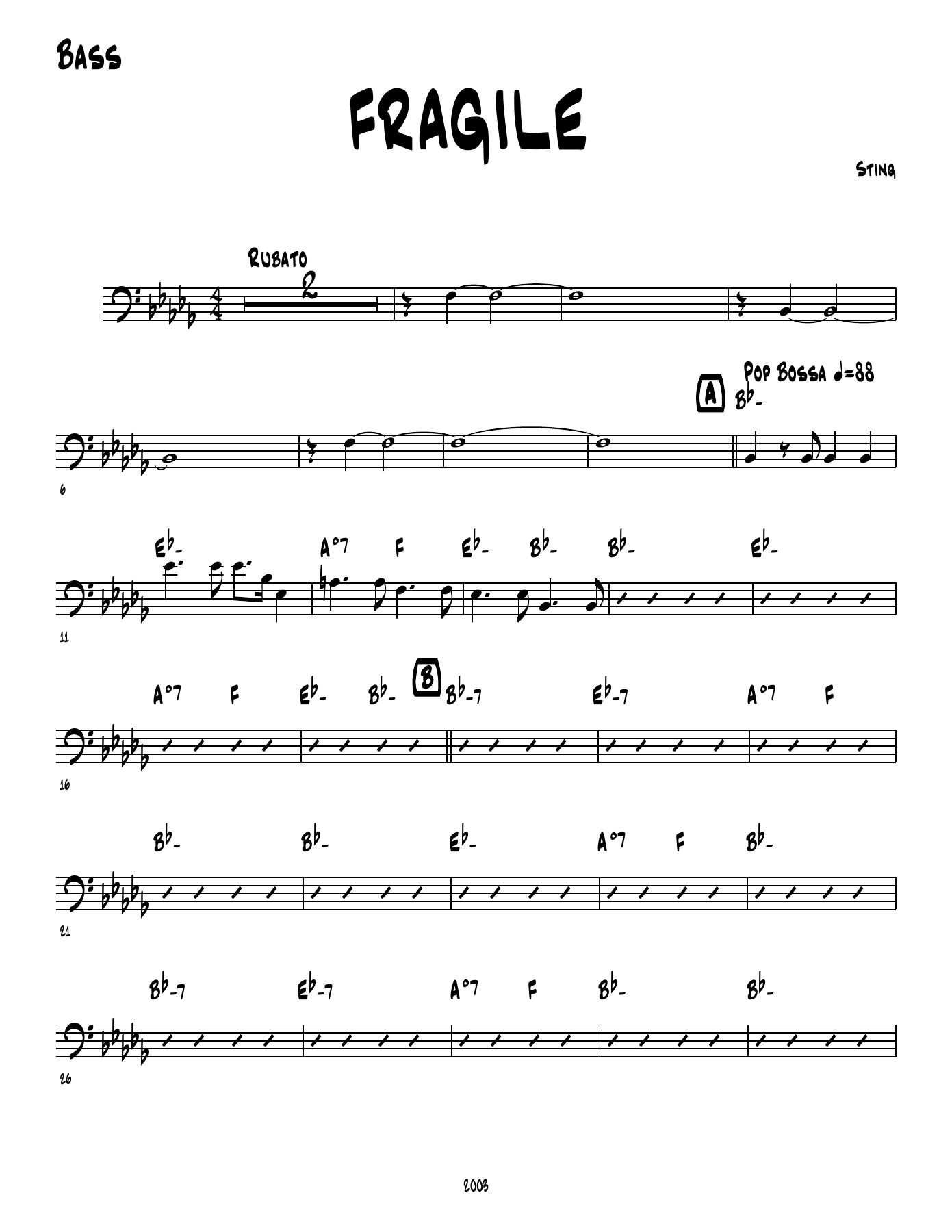 Fragile — sheet music cover (first page)