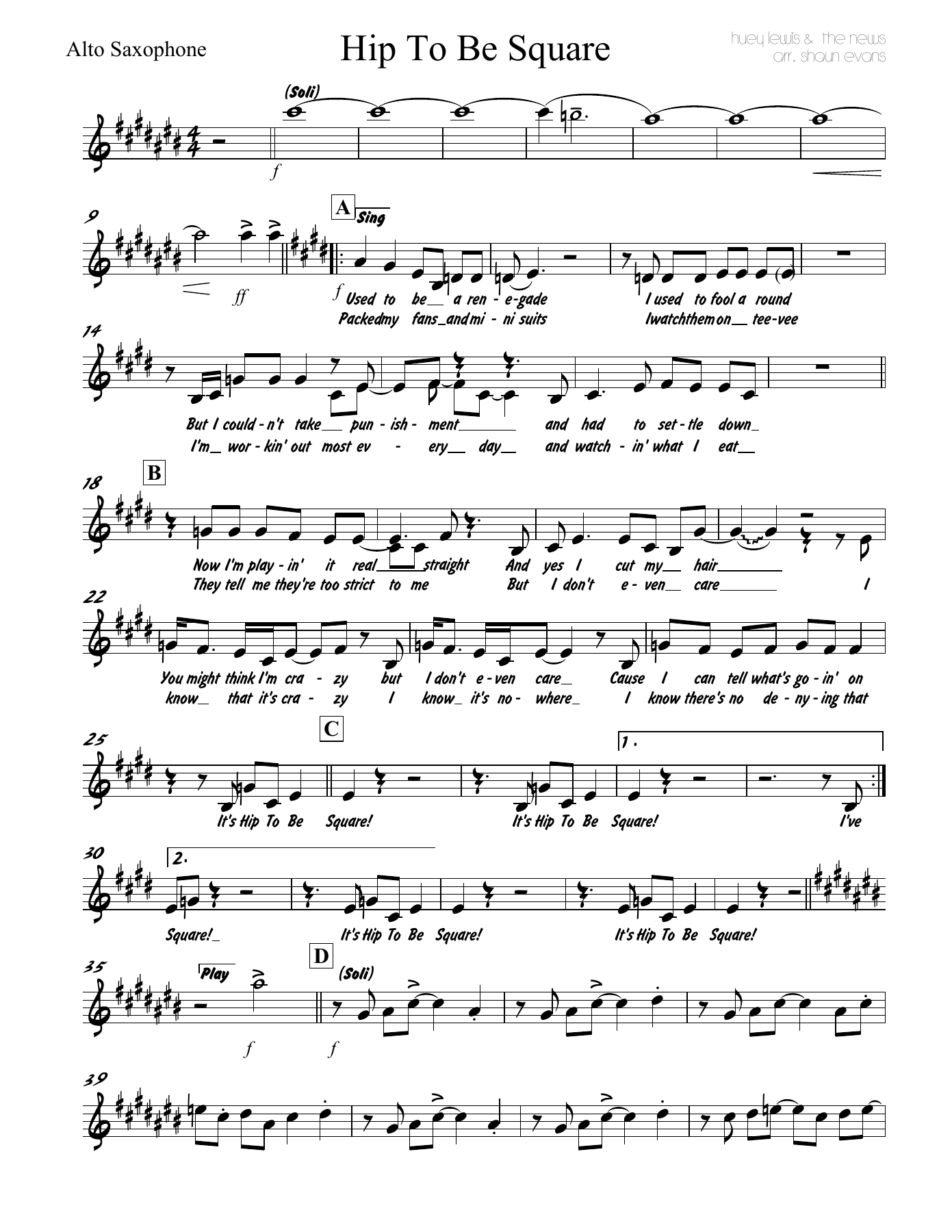 Hip To Be Square - A — sheet music cover (first page)