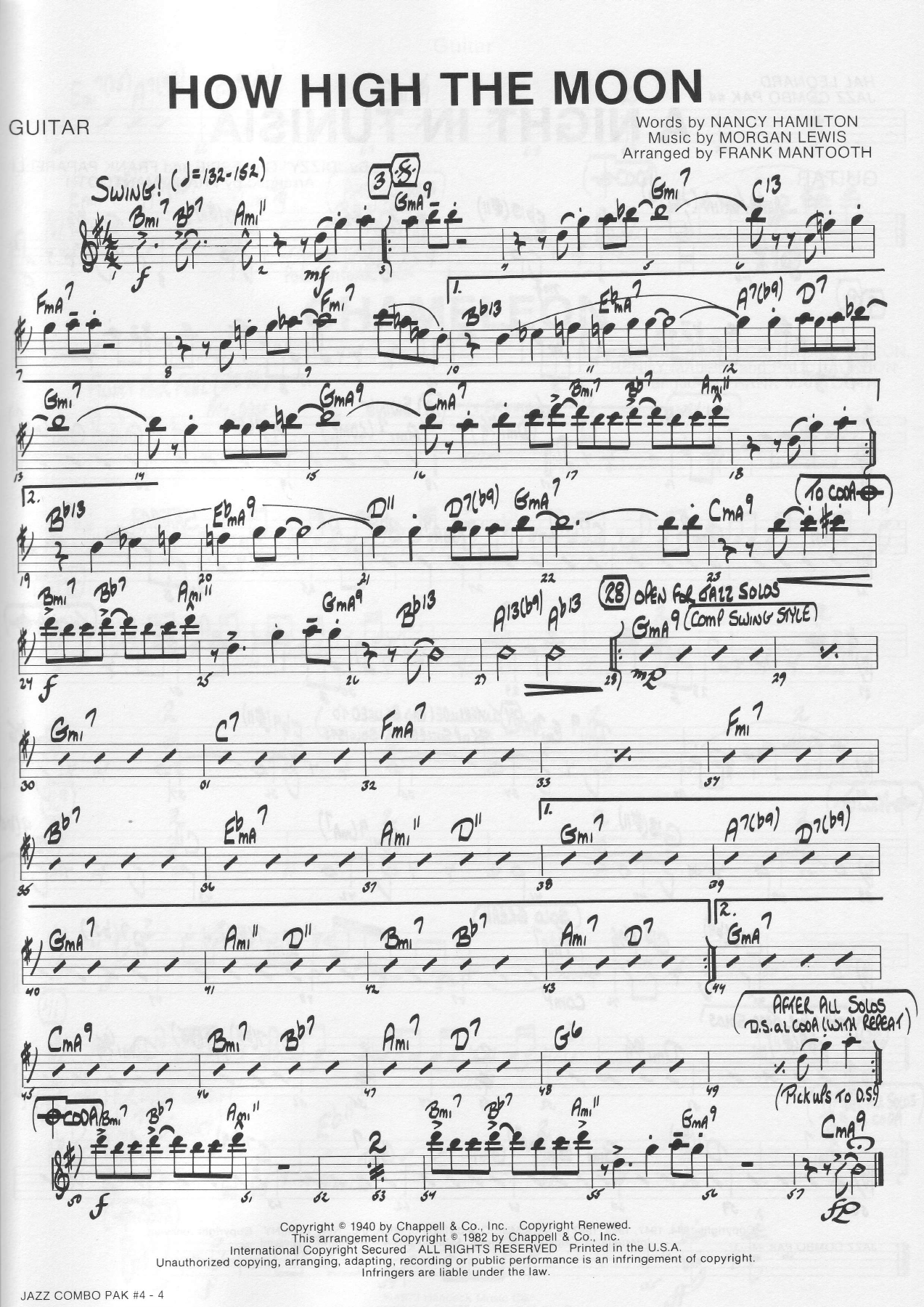 How High The Moon Guitar — sheet music preview