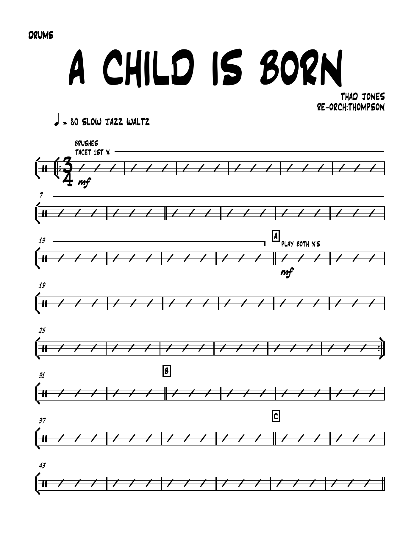 a child is born 01 DRUMS — sheet music preview