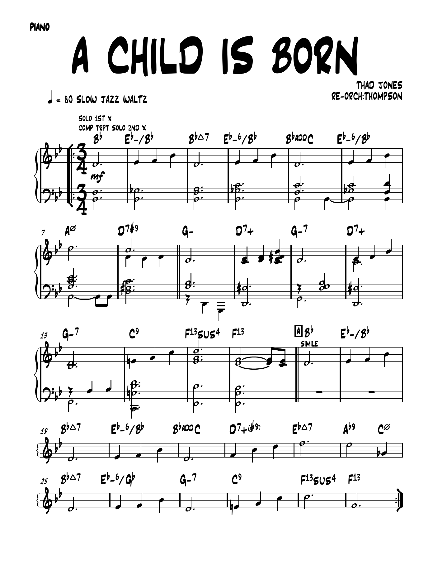 a child is born 01 PIANO — sheet music cover (first page)