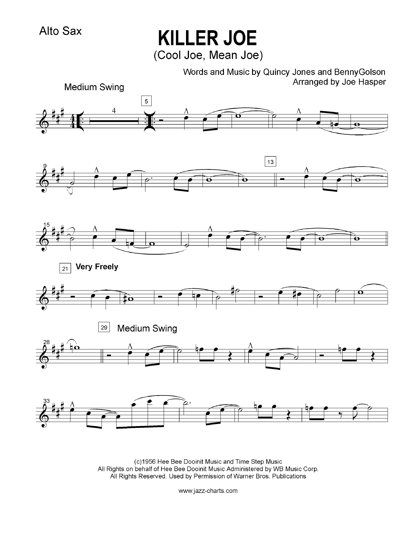 Killer Joe — sheet music cover (first page)