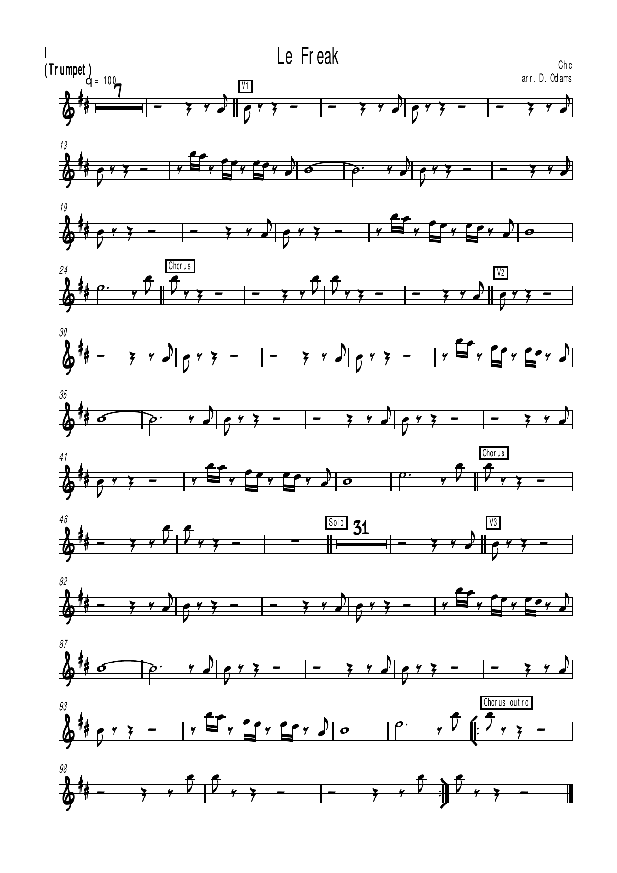 LeFreak - trumpet — sheet music cover (first page)