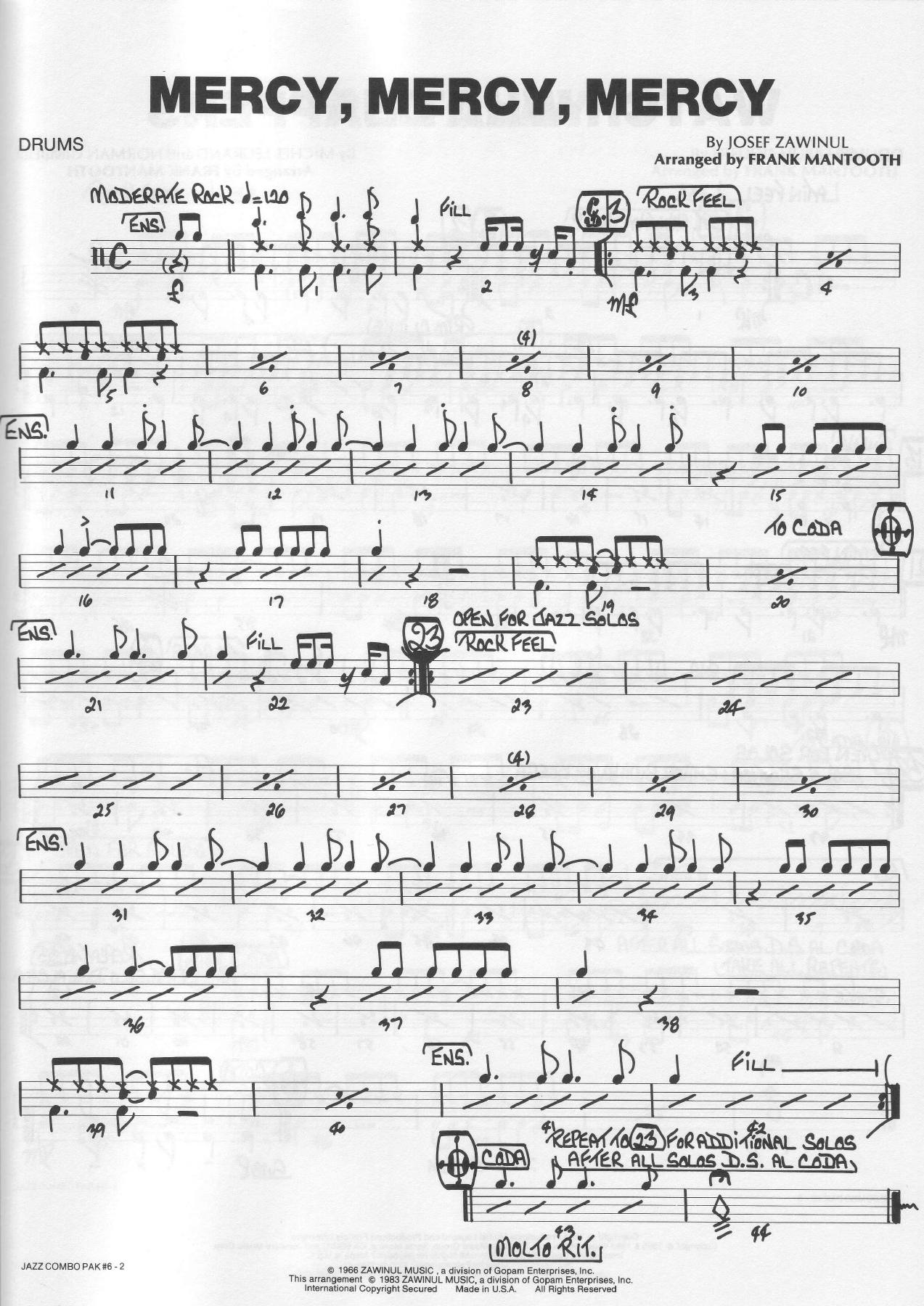 Mercy Mercy Mercy — Kleines Ensemble sheet music by Drums | Funk