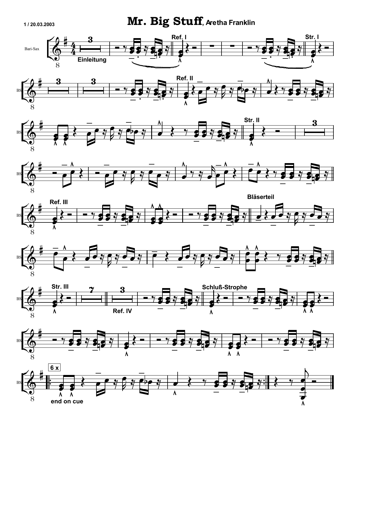 Mr Big Stuff BS — sheet music cover (first page)