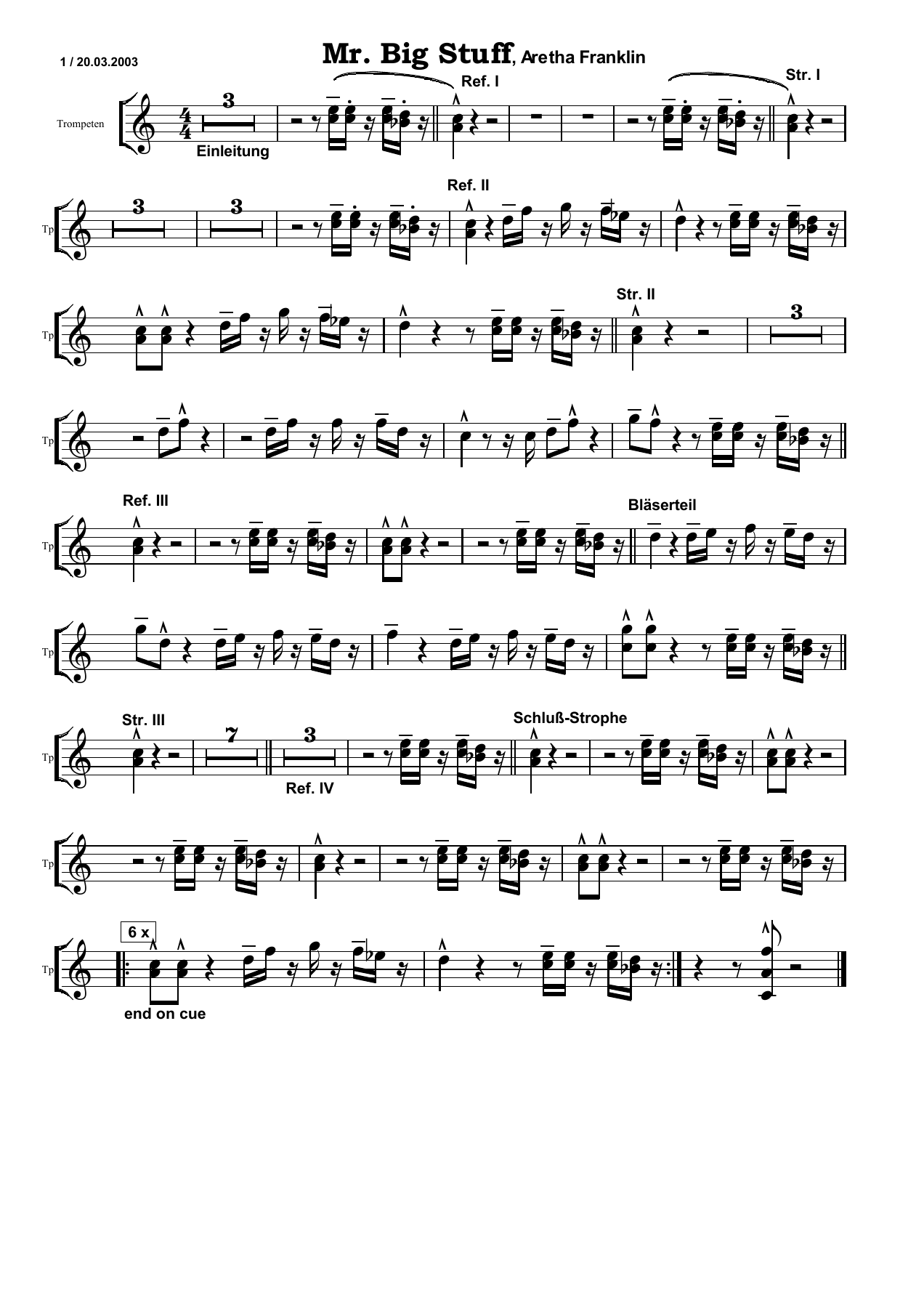 Mr Big Stuff Tp — sheet music cover (first page)