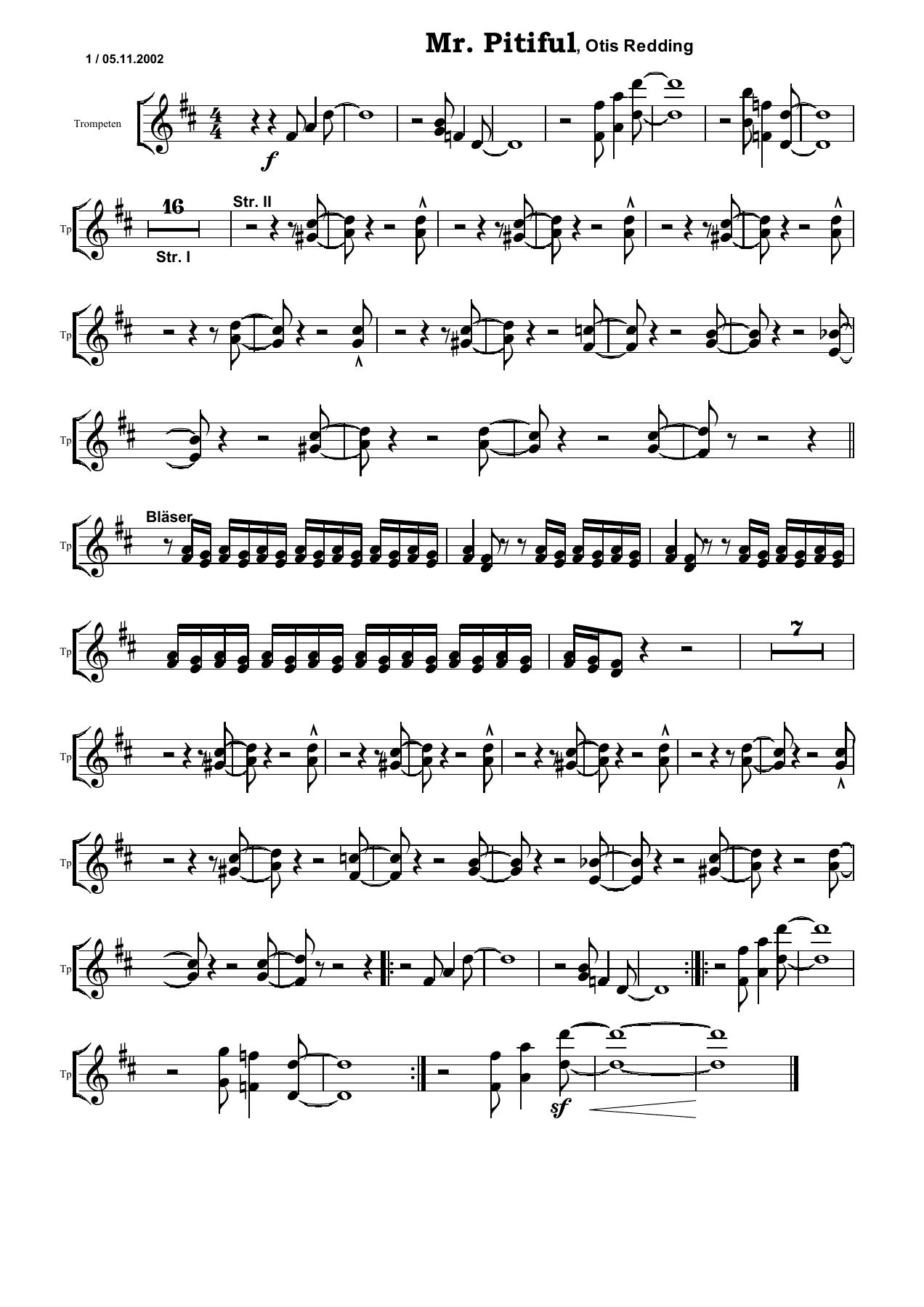 Mr Pitiful Tp — sheet music cover (first page)
