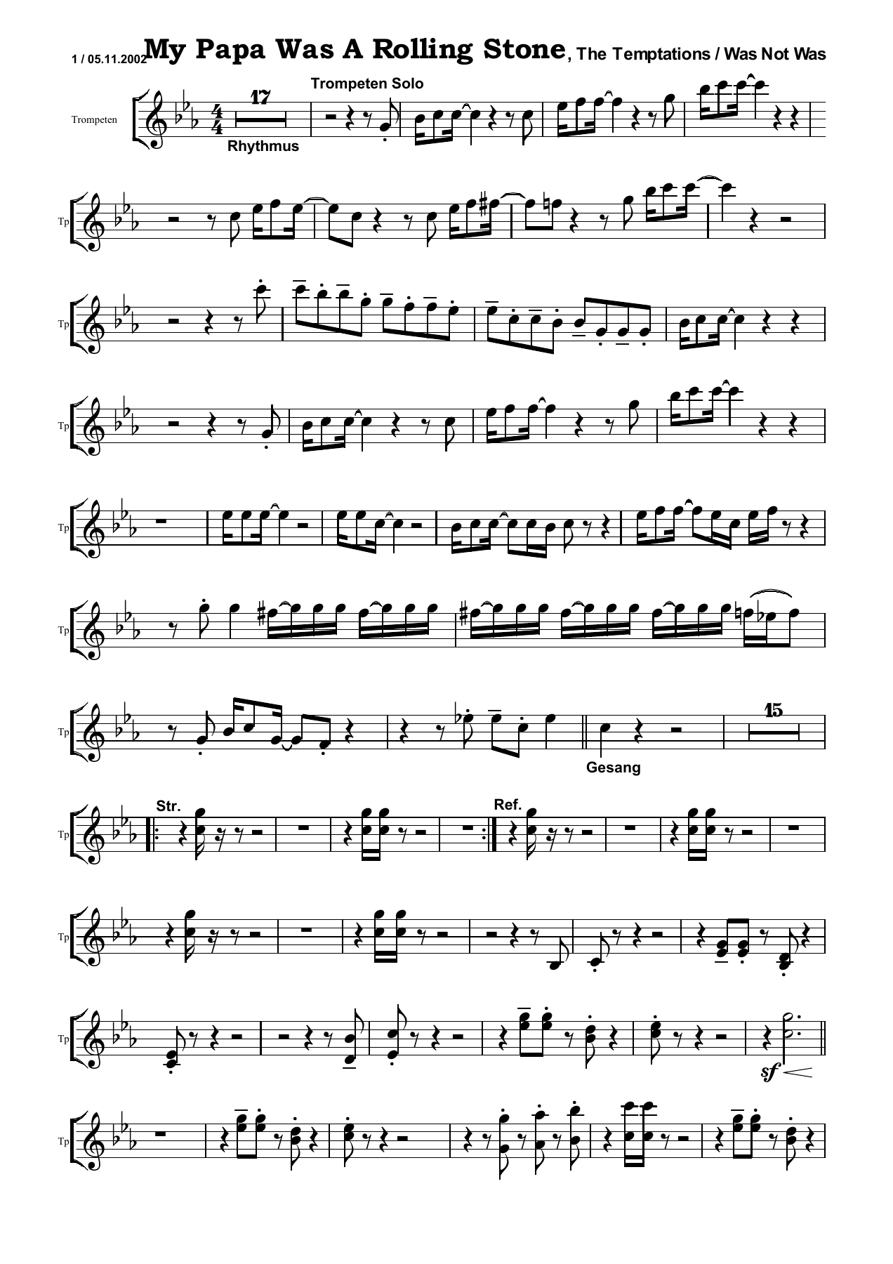 My Papa Was A Rolling Stone Tp — sheet music cover (first page)