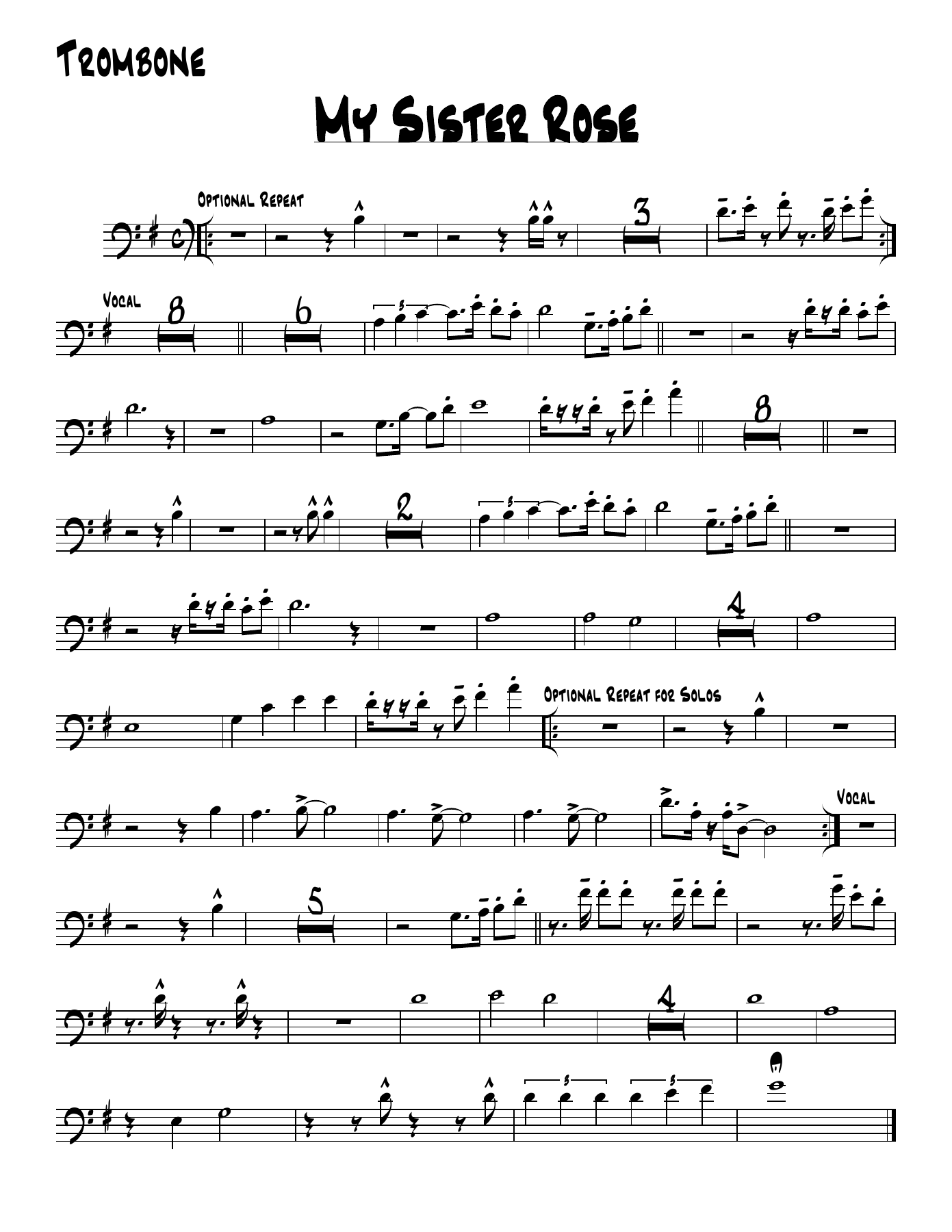 My Sisiter Rose — sheet music cover (first page)