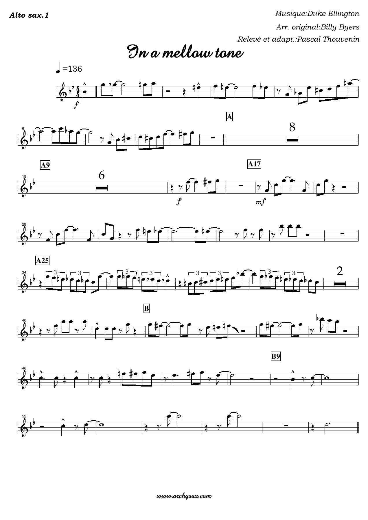 In a mellow tone Alto sax.1 — sheet music cover (first page)